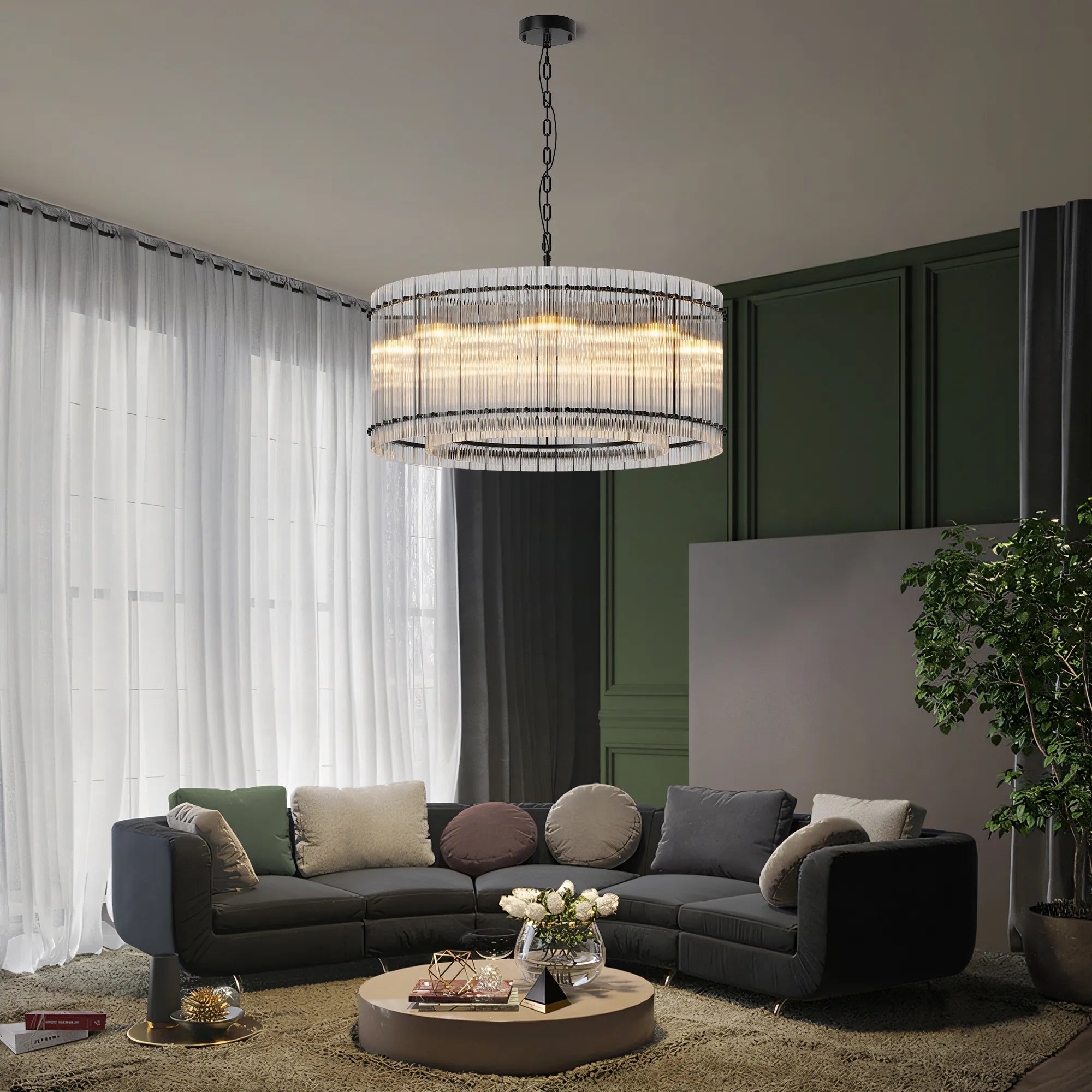 Modern Round Ripple Crystal Chandelier
