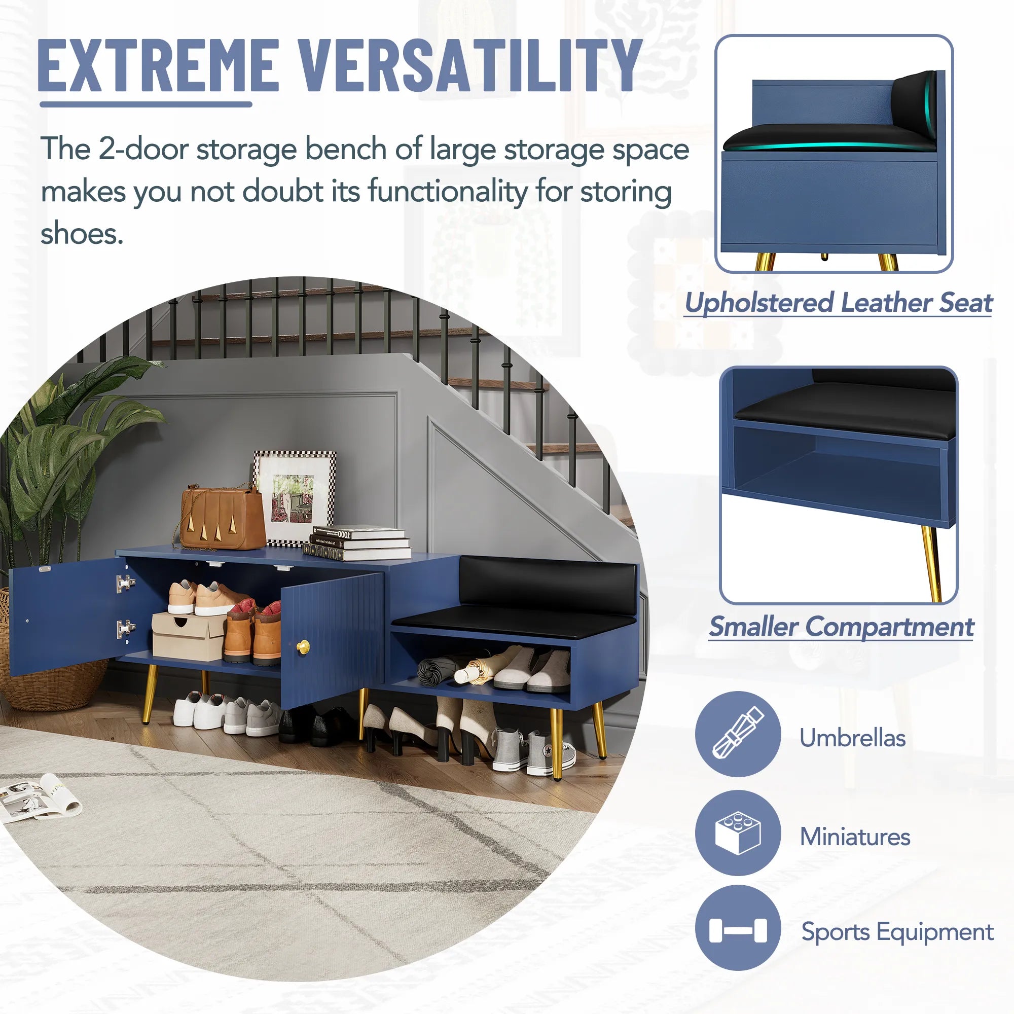Modern Shoe Storage Entryway Bench with Upholstered Cushion