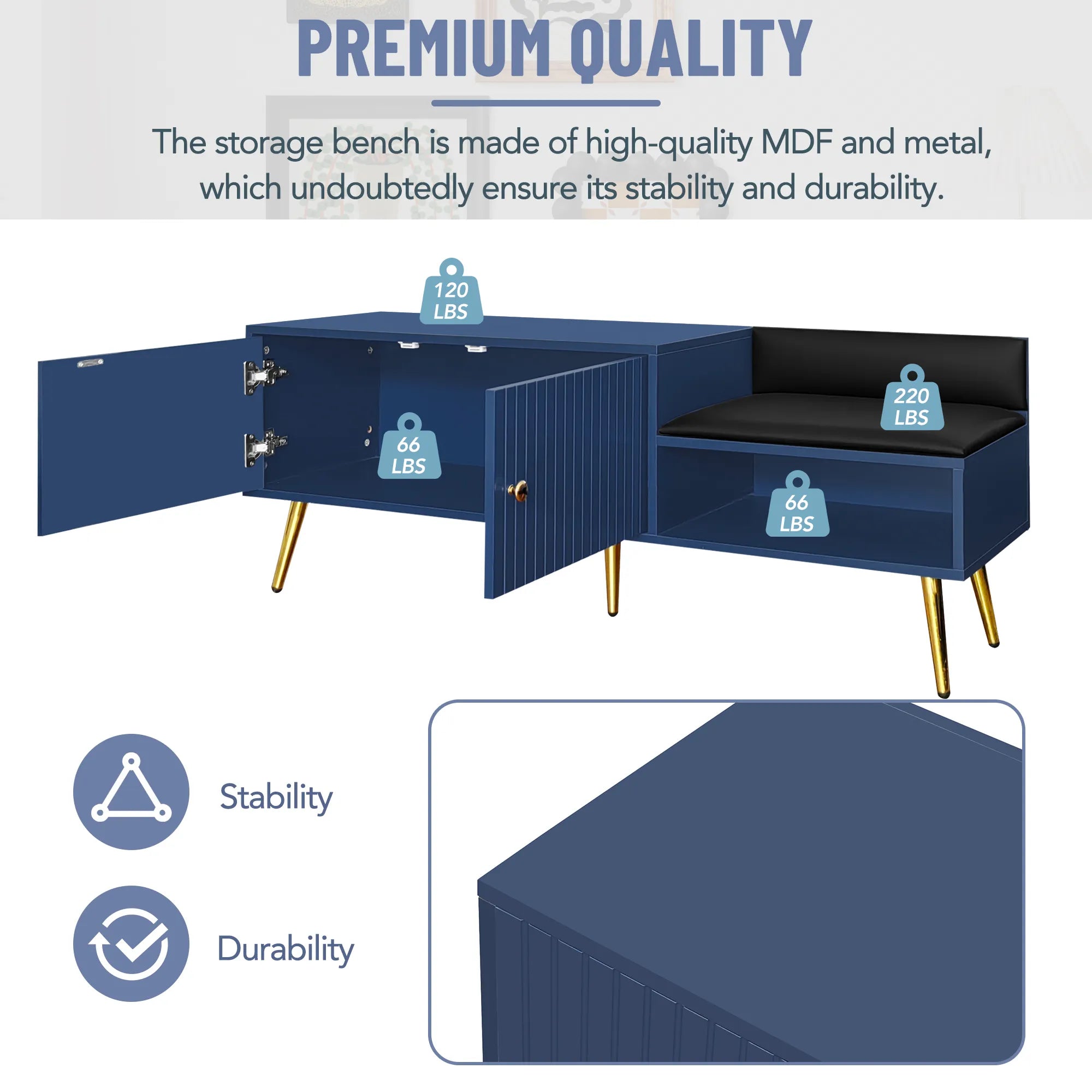 Modern Shoe Storage Entryway Bench with Upholstered Cushion