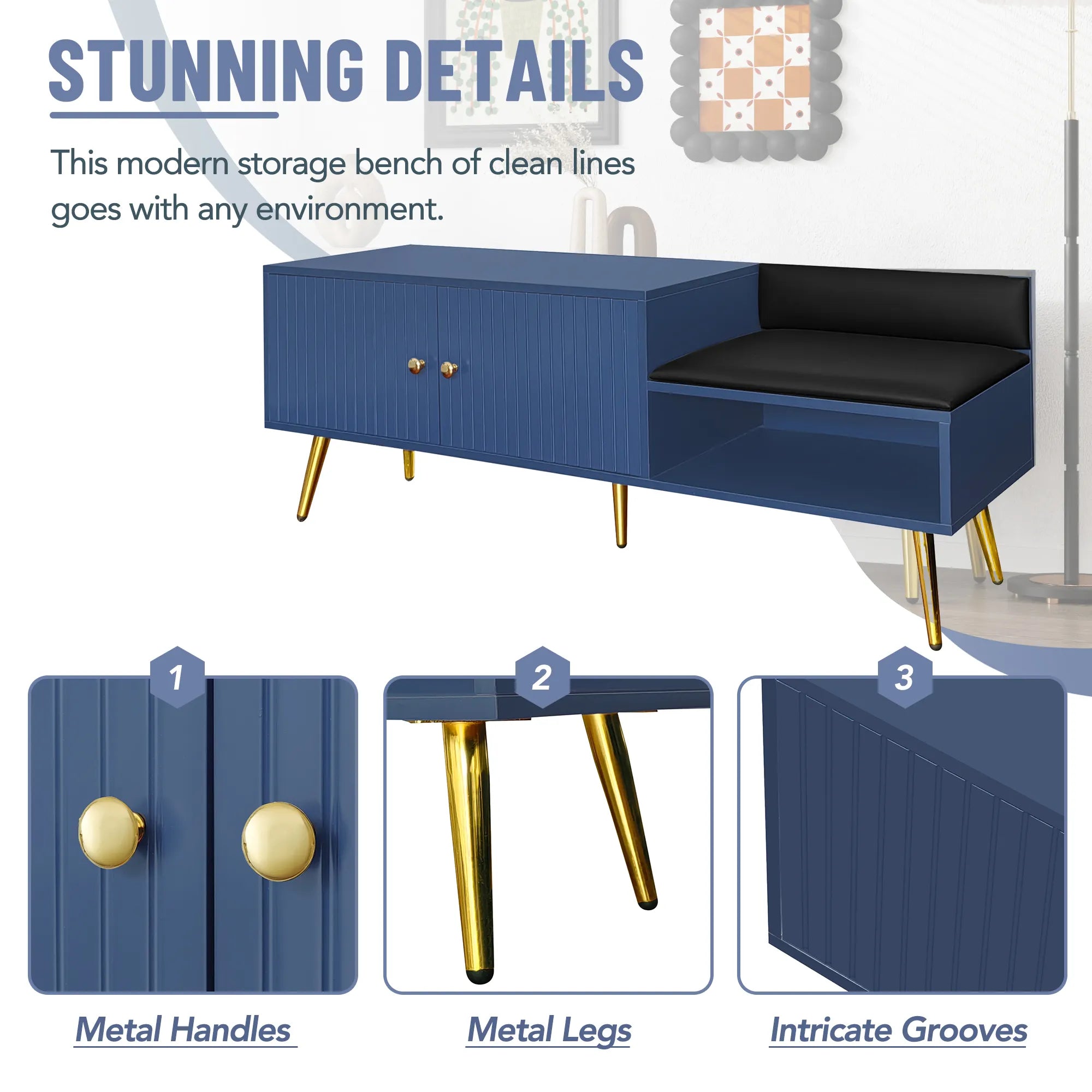 Modern Shoe Storage Entryway Bench with Upholstered Cushion