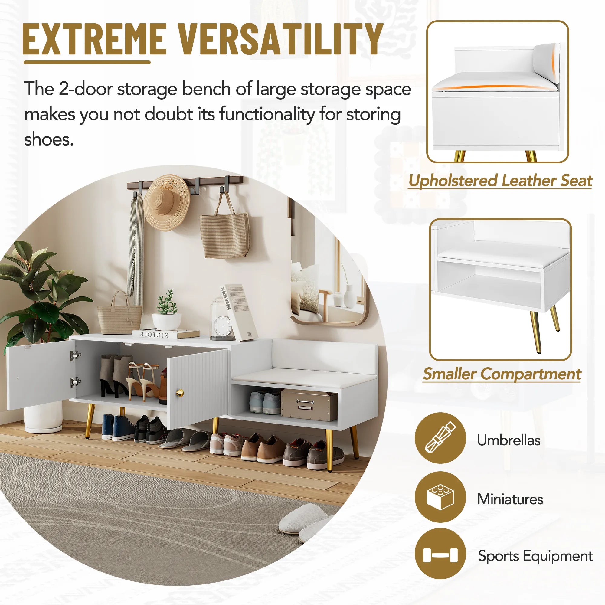 Modern Shoe Storage Entryway Bench with Upholstered Cushion