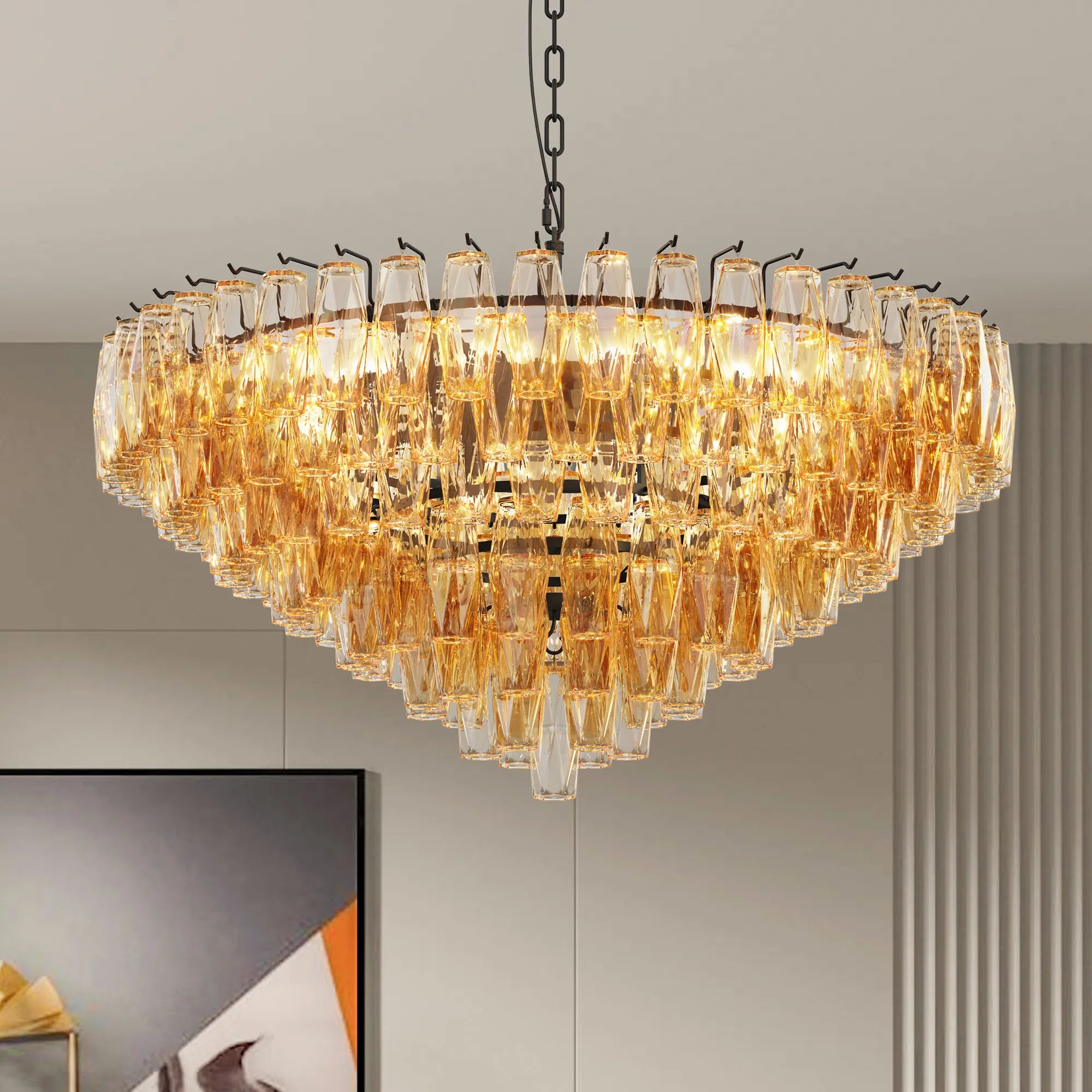 Modern Smoke Glass Round Chandelier