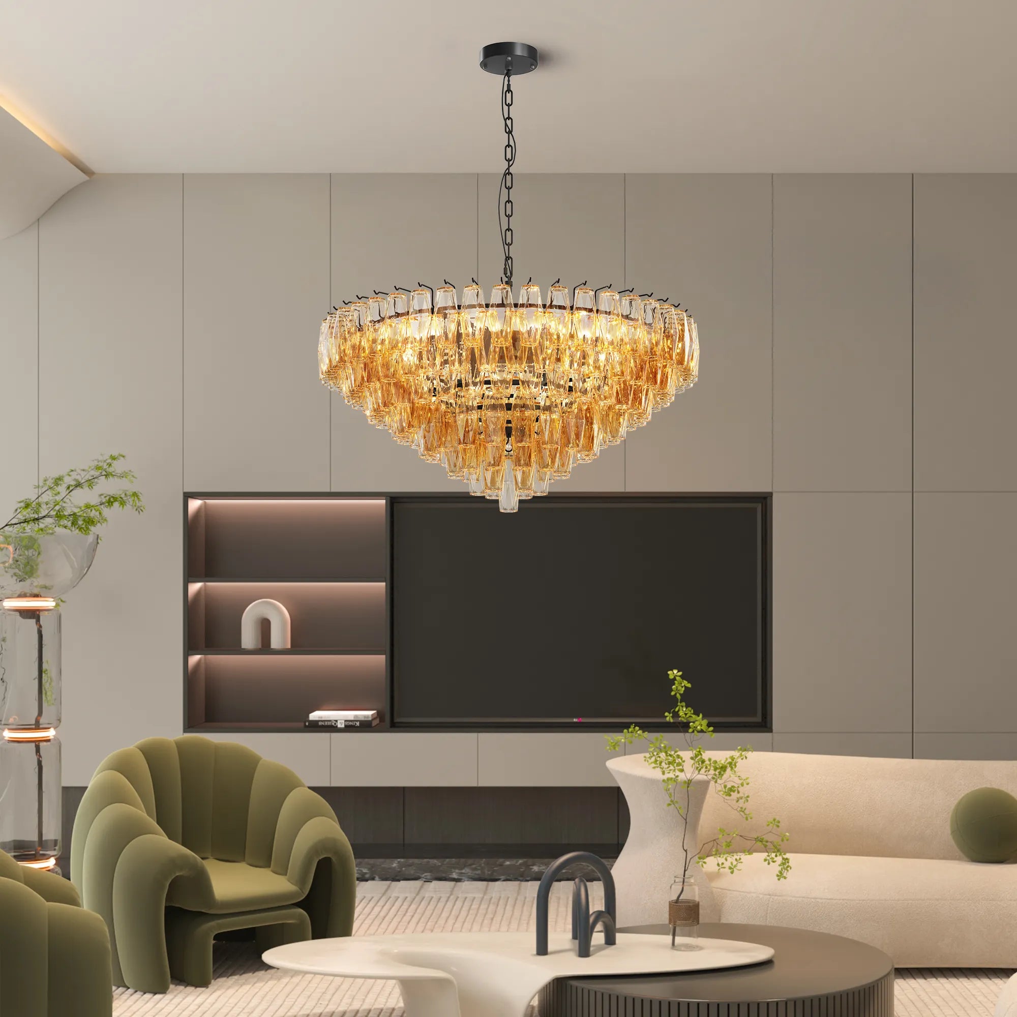 Modern Smoke Glass Round Chandelier