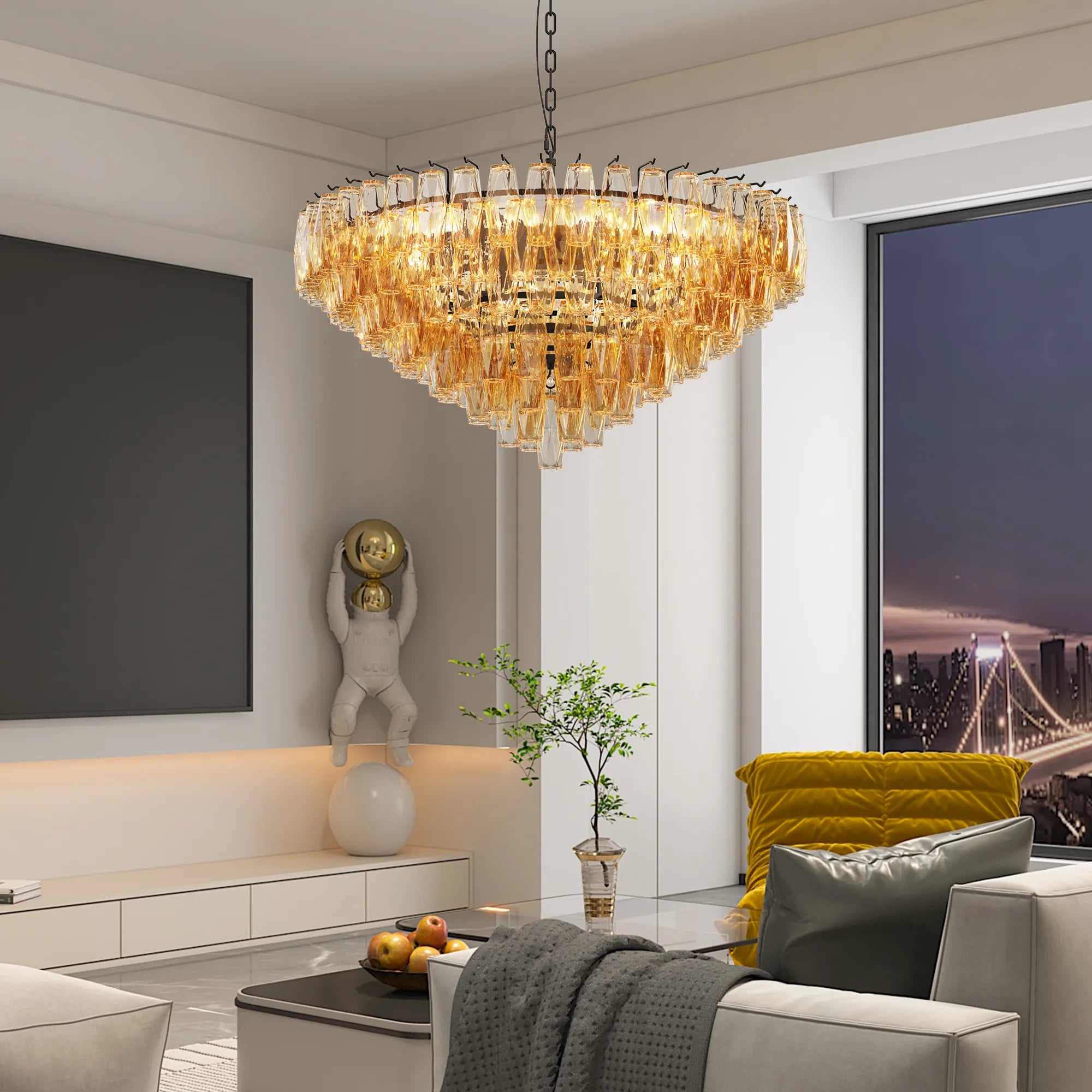 Modern Smoke Glass Round Chandelier