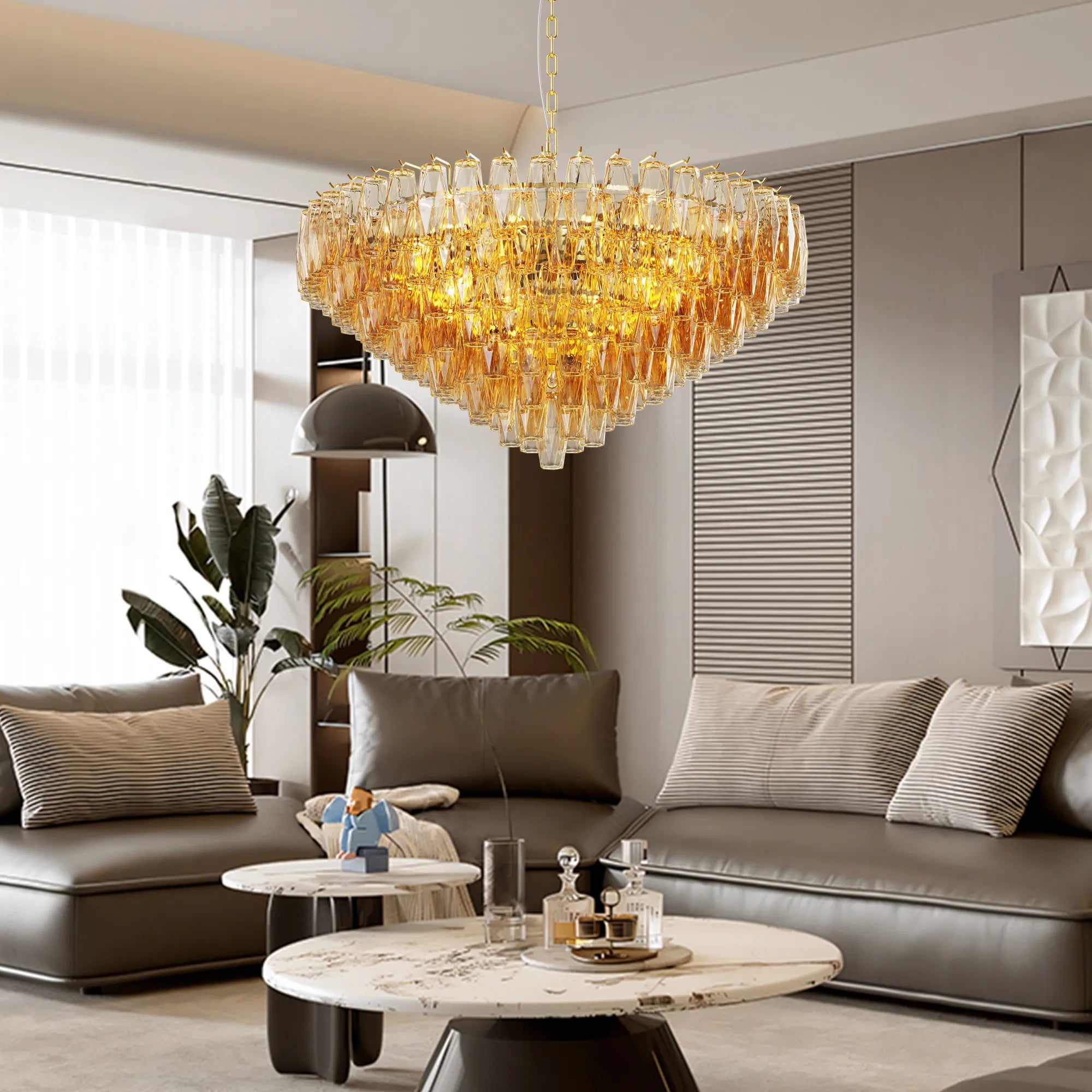 Modern Smoke Glass Round Chandelier