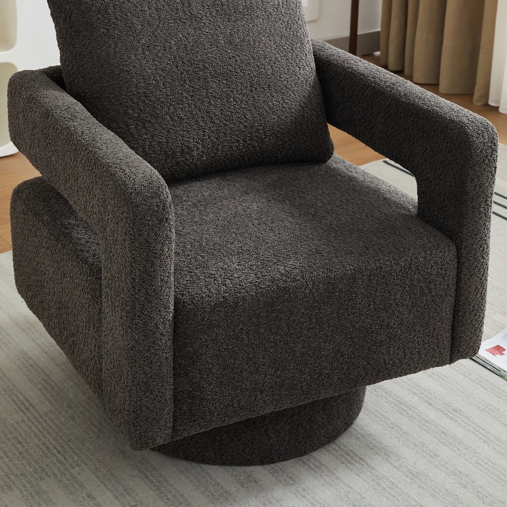 Modern Square Boucle Swivel Accent Chair with Open Back