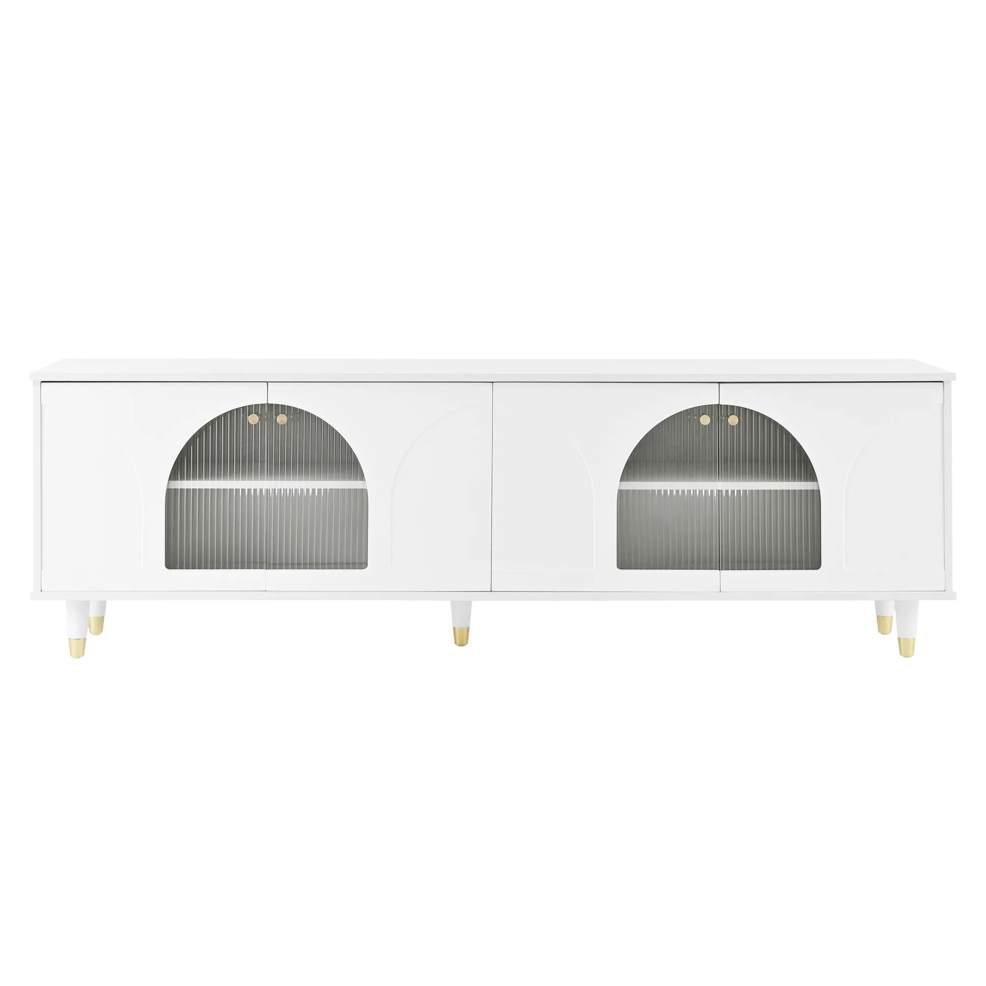 Modern TV Stand with Arch Fluted Glass Doors