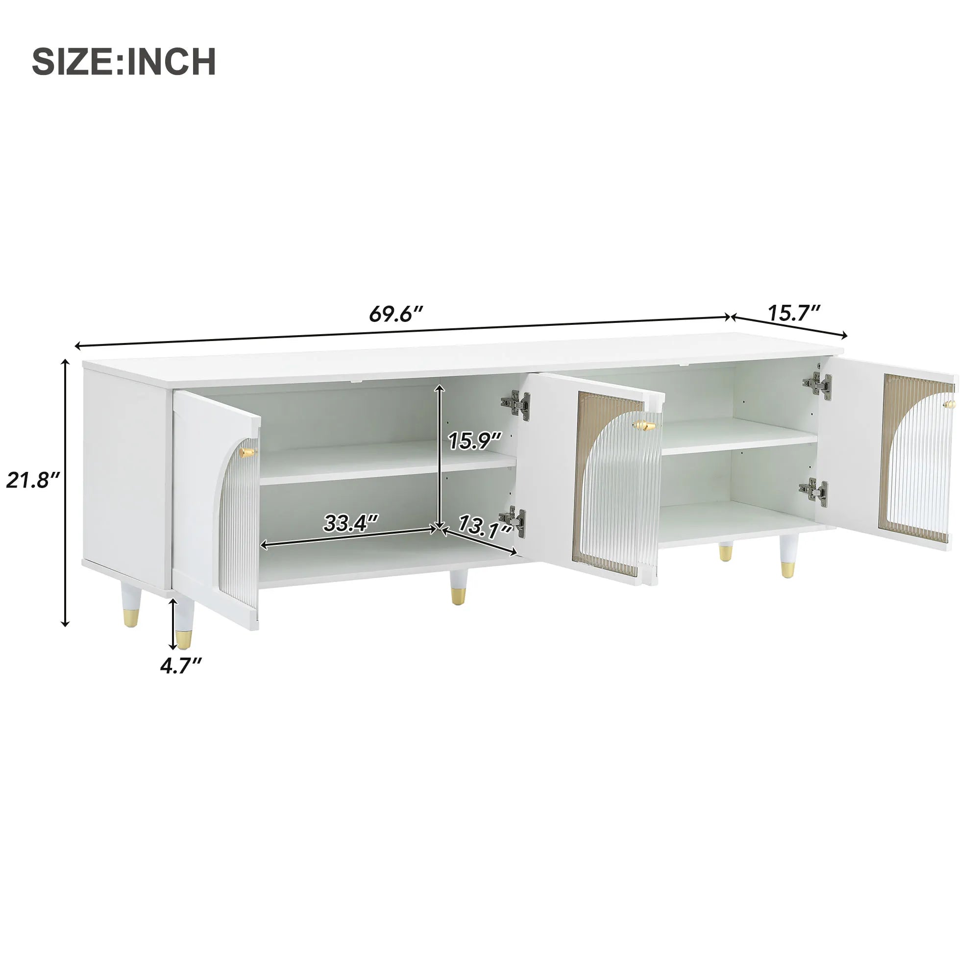 Modern TV Stand with Arch Fluted Glass Doors
