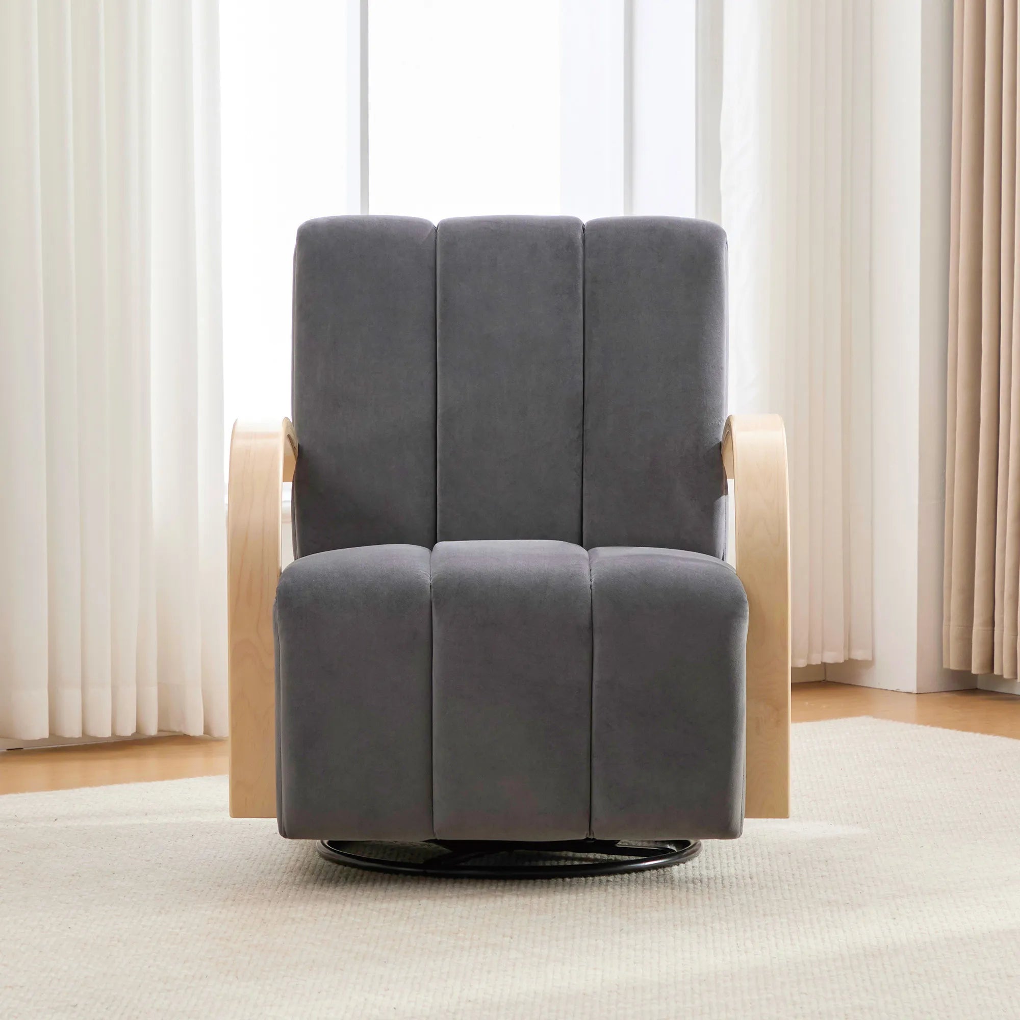 Modern Velvet 360° Swivel Accent Chair with Wood Armrests