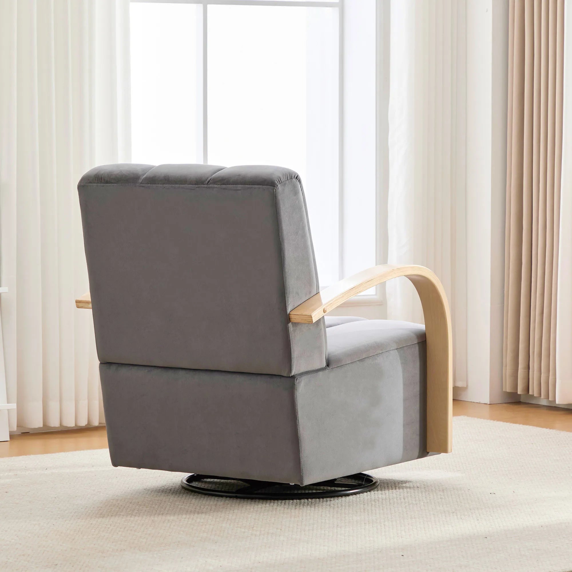 Modern Velvet 360° Swivel Accent Chair with Wood Armrests