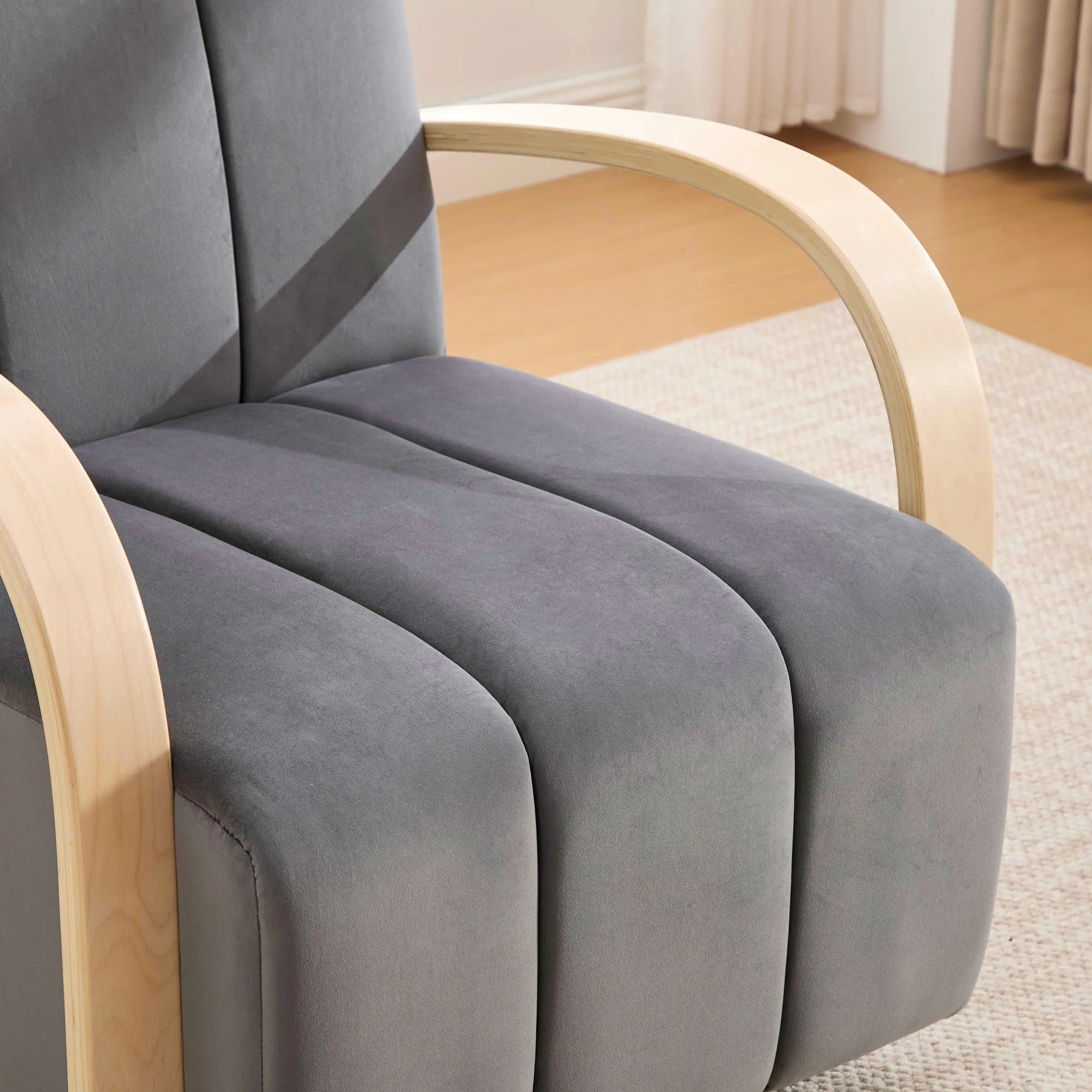 Modern Velvet 360° Swivel Accent Chair with Wood Armrests