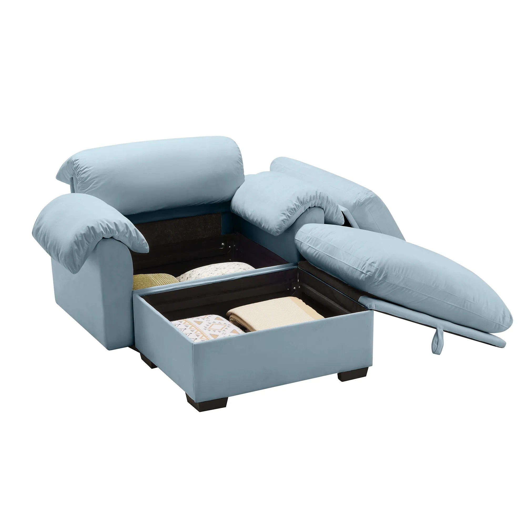 Modern Velvet Cloud Comfort Accent Chair with Ottoman & Storage