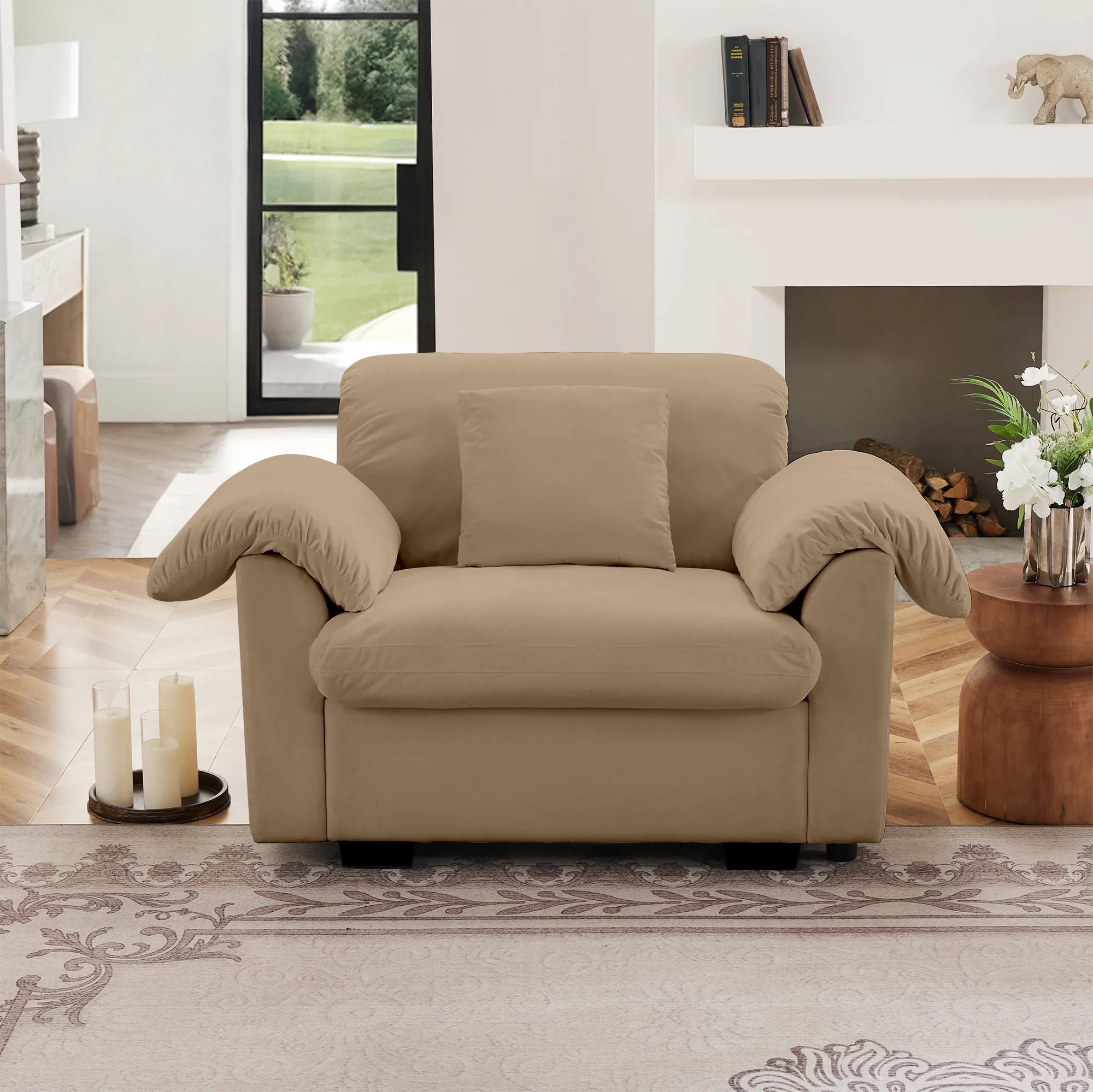 Modern Velvet Cloud Comfort Accent Chair with Ottoman & Storage