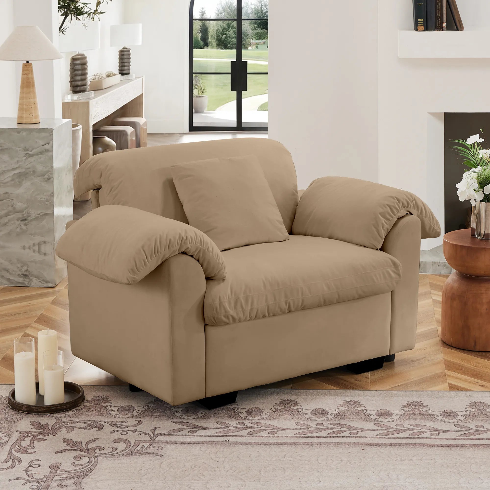 Modern Velvet Cloud Comfort Accent Chair with Ottoman & Storage