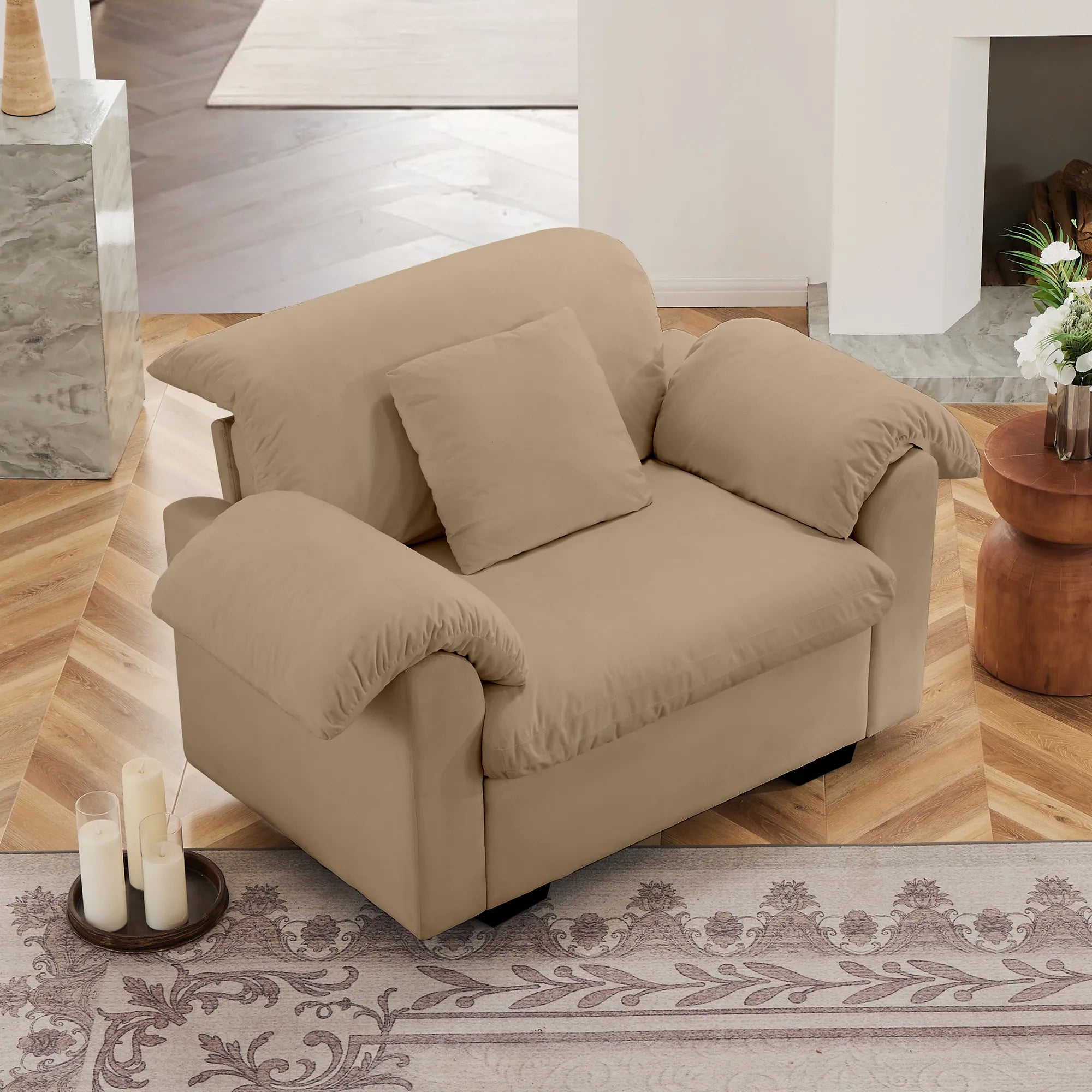 Modern Velvet Cloud Comfort Accent Chair with Ottoman & Storage