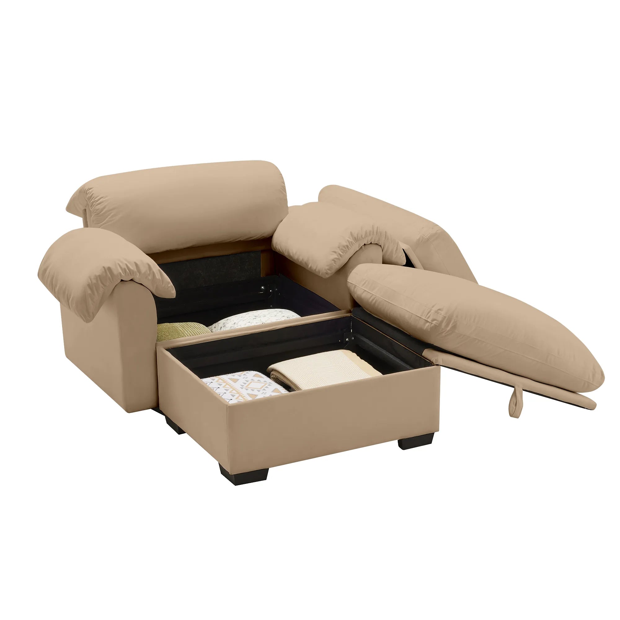 Modern Velvet Cloud Comfort Accent Chair with Ottoman & Storage