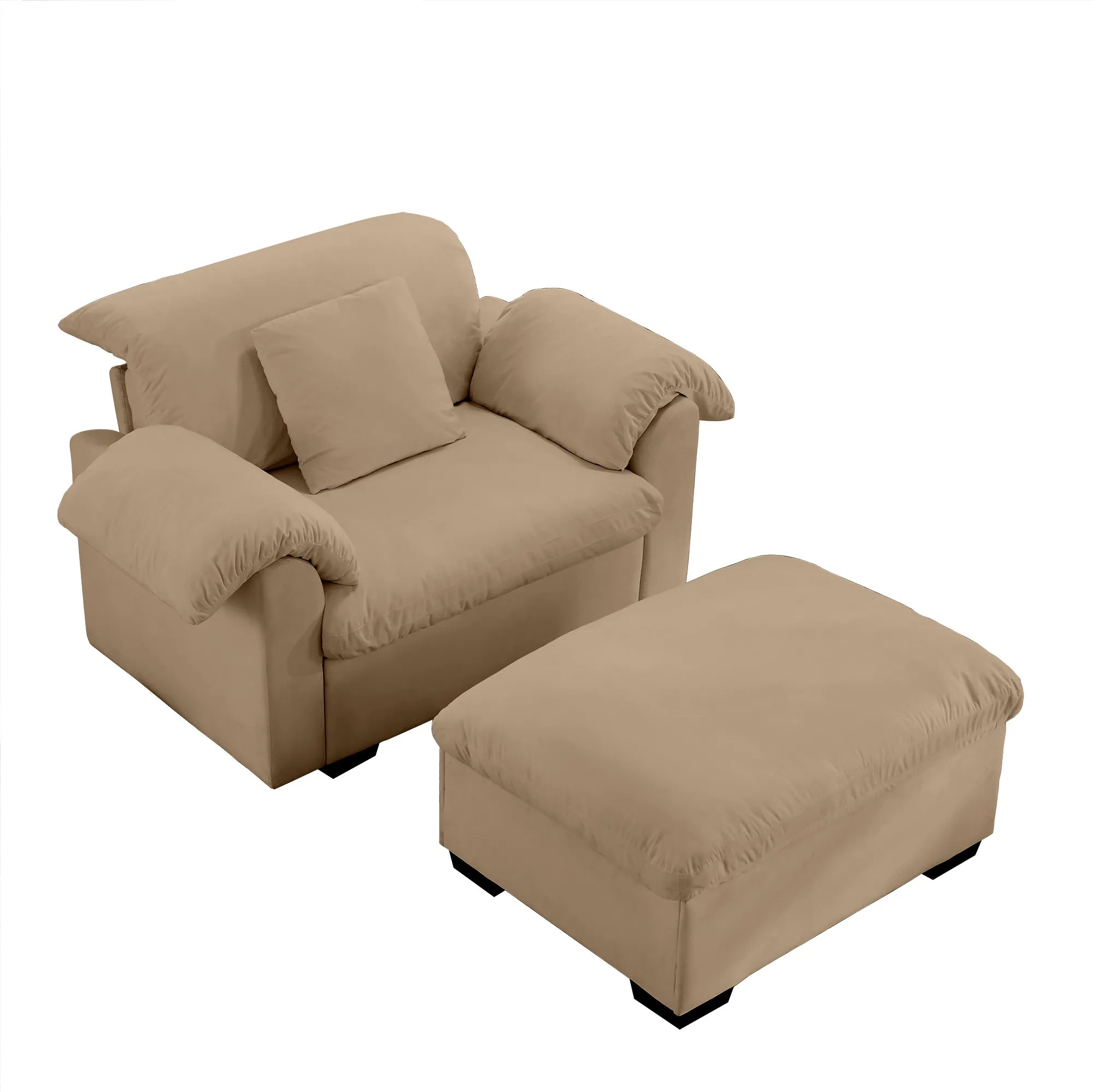 Modern Velvet Cloud Comfort Accent Chair with Ottoman & Storage
