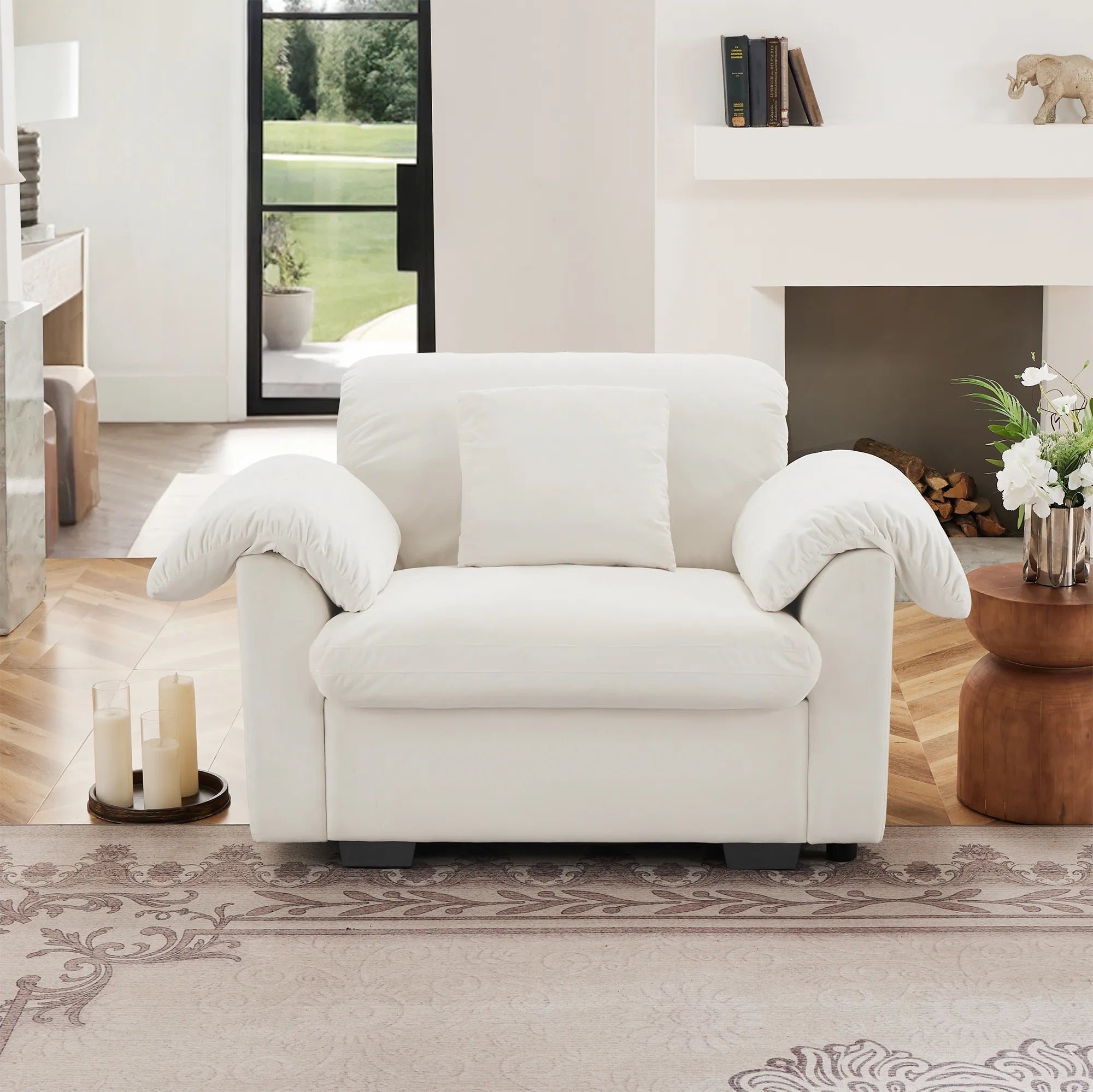 Modern Velvet Cloud Comfort Accent Chair with Ottoman & Storage