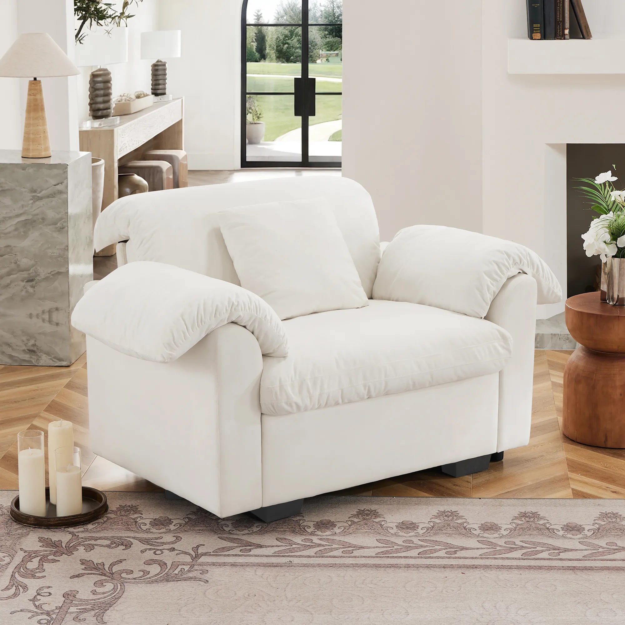 Modern Velvet Cloud Comfort Accent Chair with Ottoman & Storage