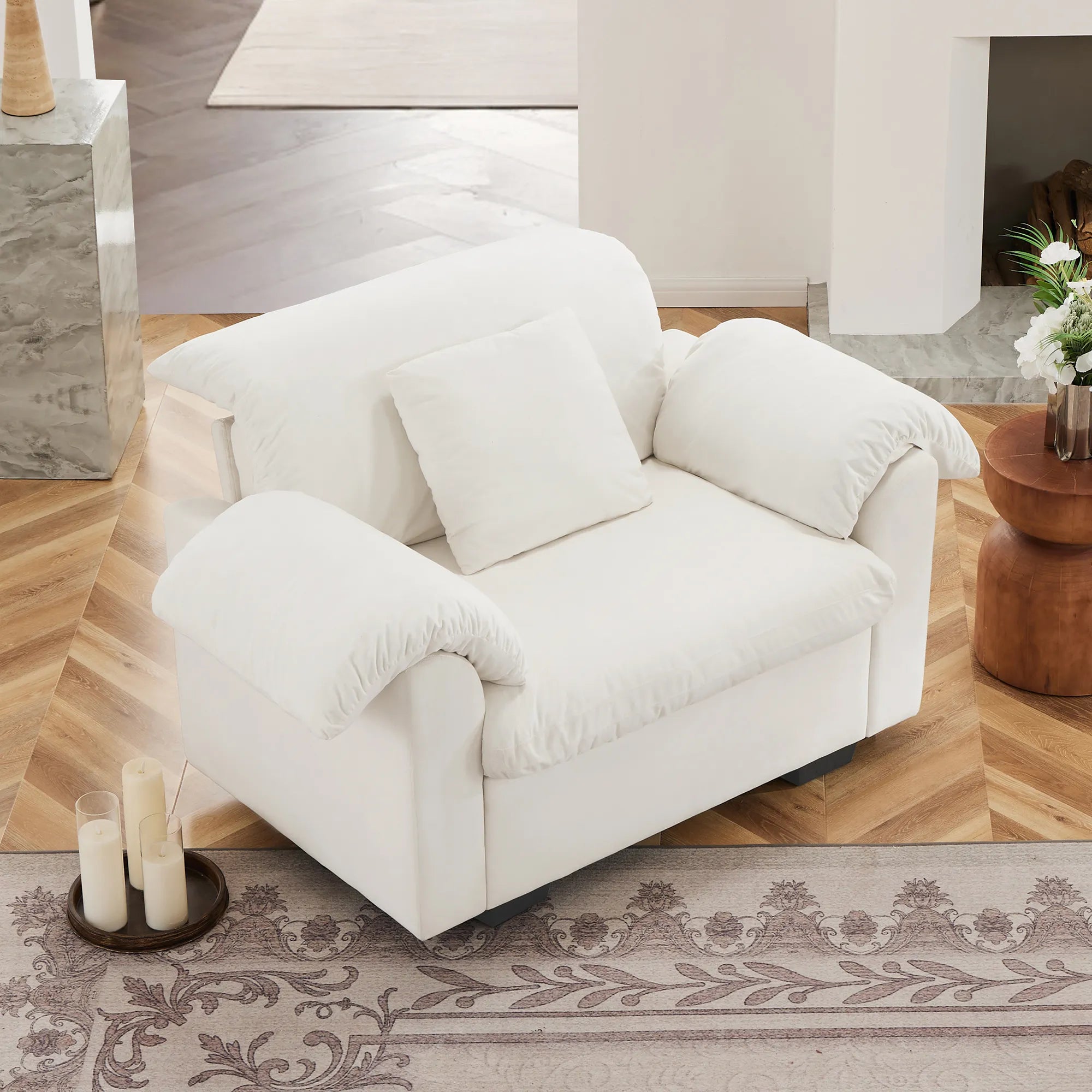 Modern Velvet Cloud Comfort Accent Chair with Ottoman & Storage