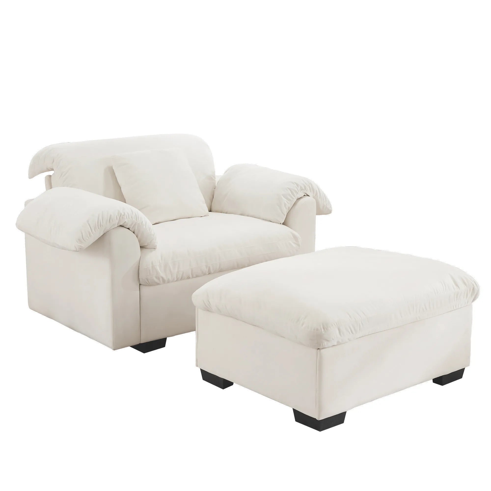 Modern Velvet Cloud Comfort Accent Chair with Ottoman & Storage