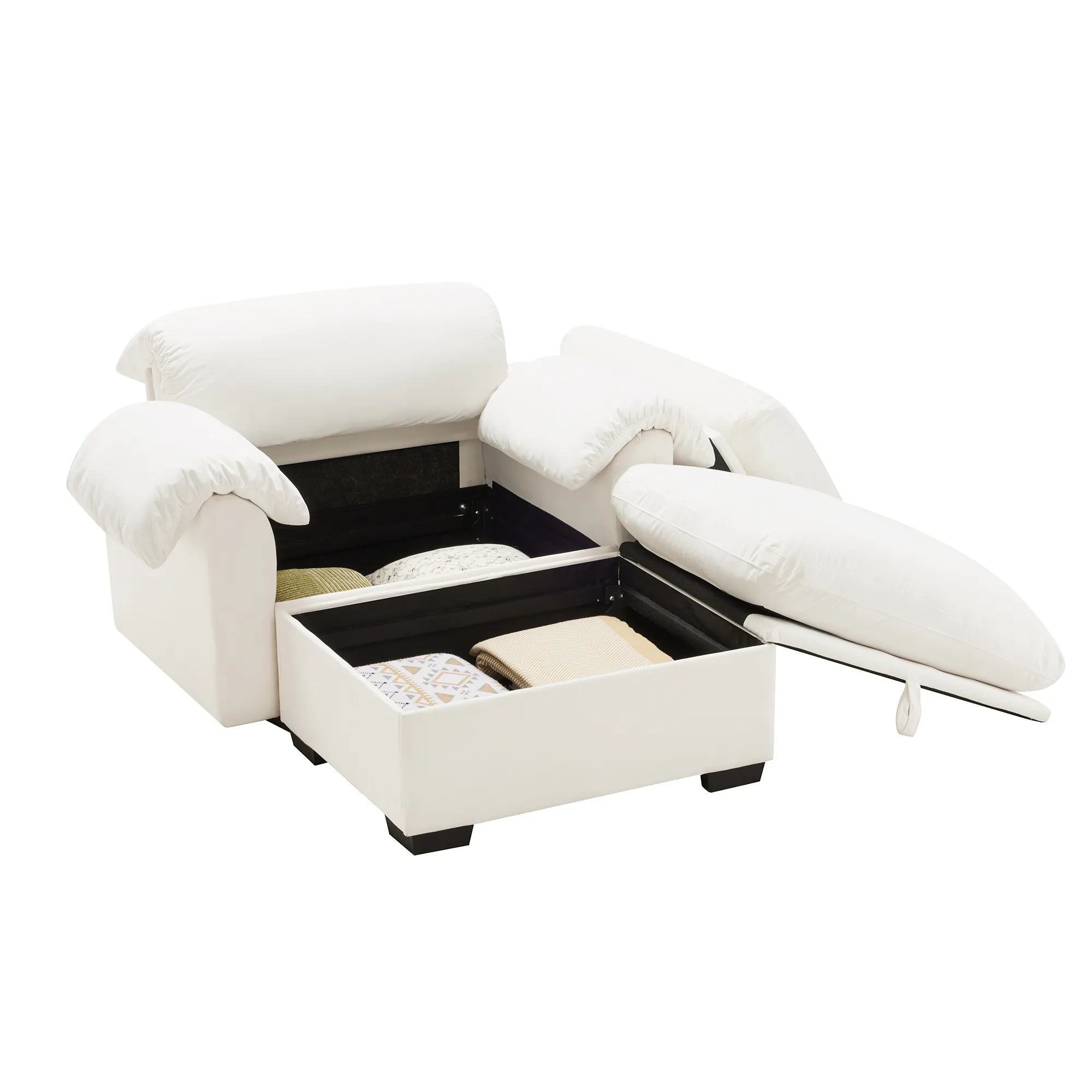 Modern Velvet Cloud Comfort Accent Chair with Ottoman & Storage