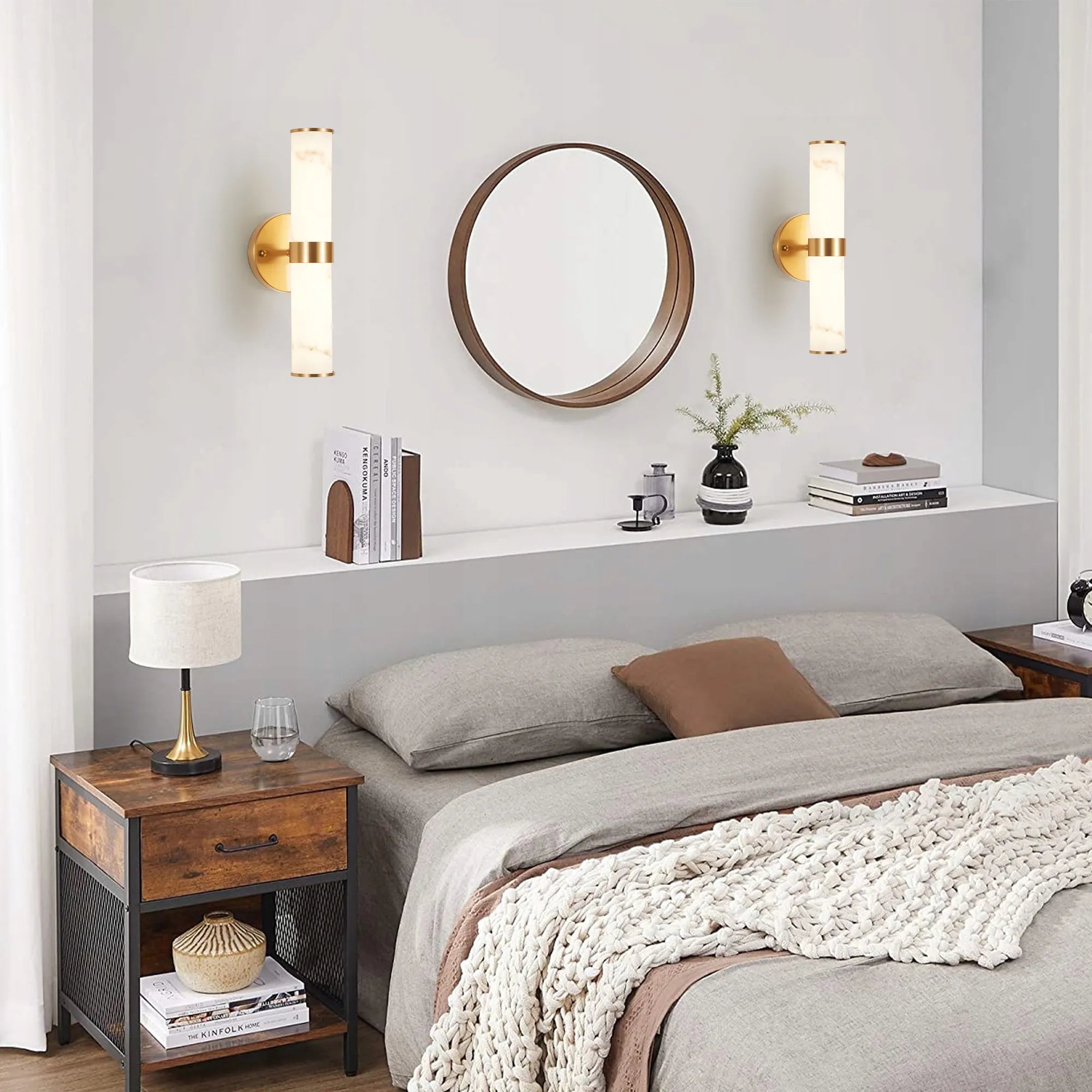 Modern Vertical Wall Sconce Set of 2, Imitation Marble Design