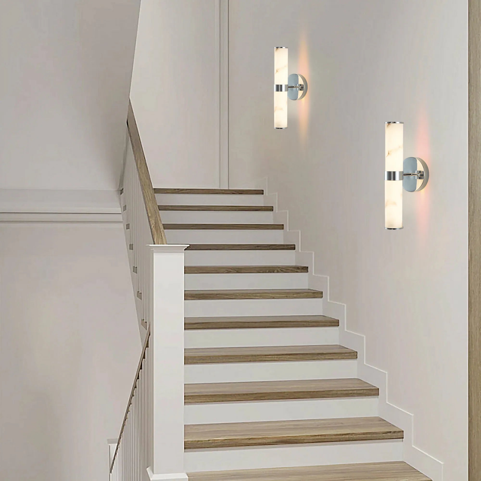 Modern Vertical Wall Sconce Set of 2, Imitation Marble Design