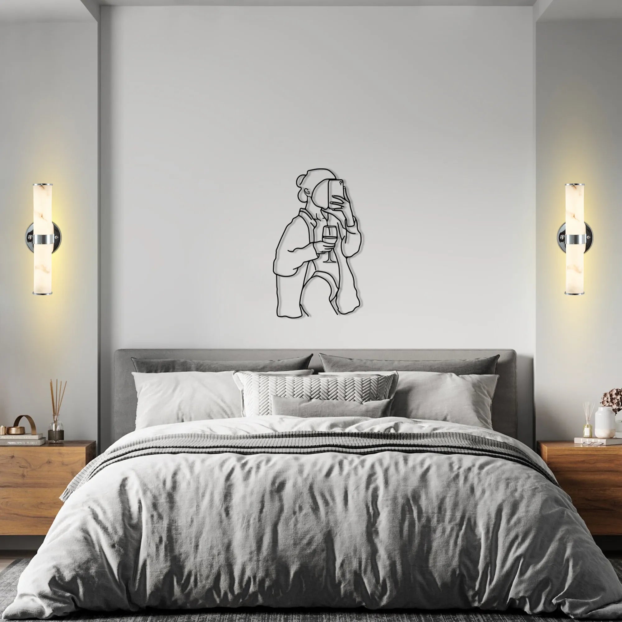 Modern Vertical Wall Sconce Set of 2, Imitation Marble Design