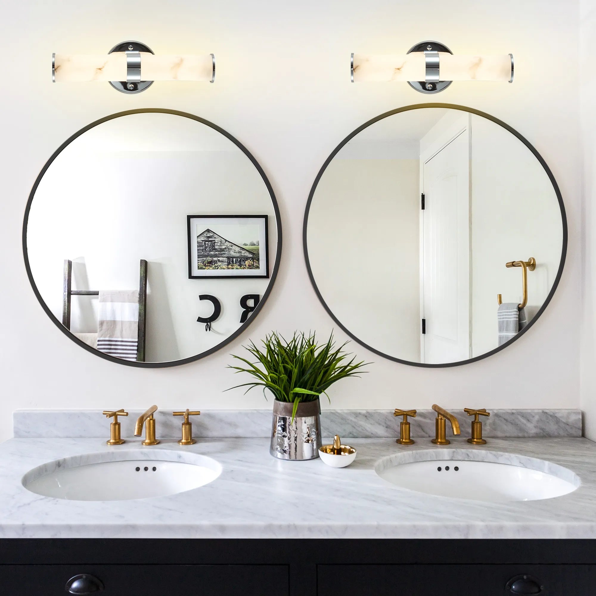 Modern Vertical Wall Sconce Set of 2, Imitation Marble Design