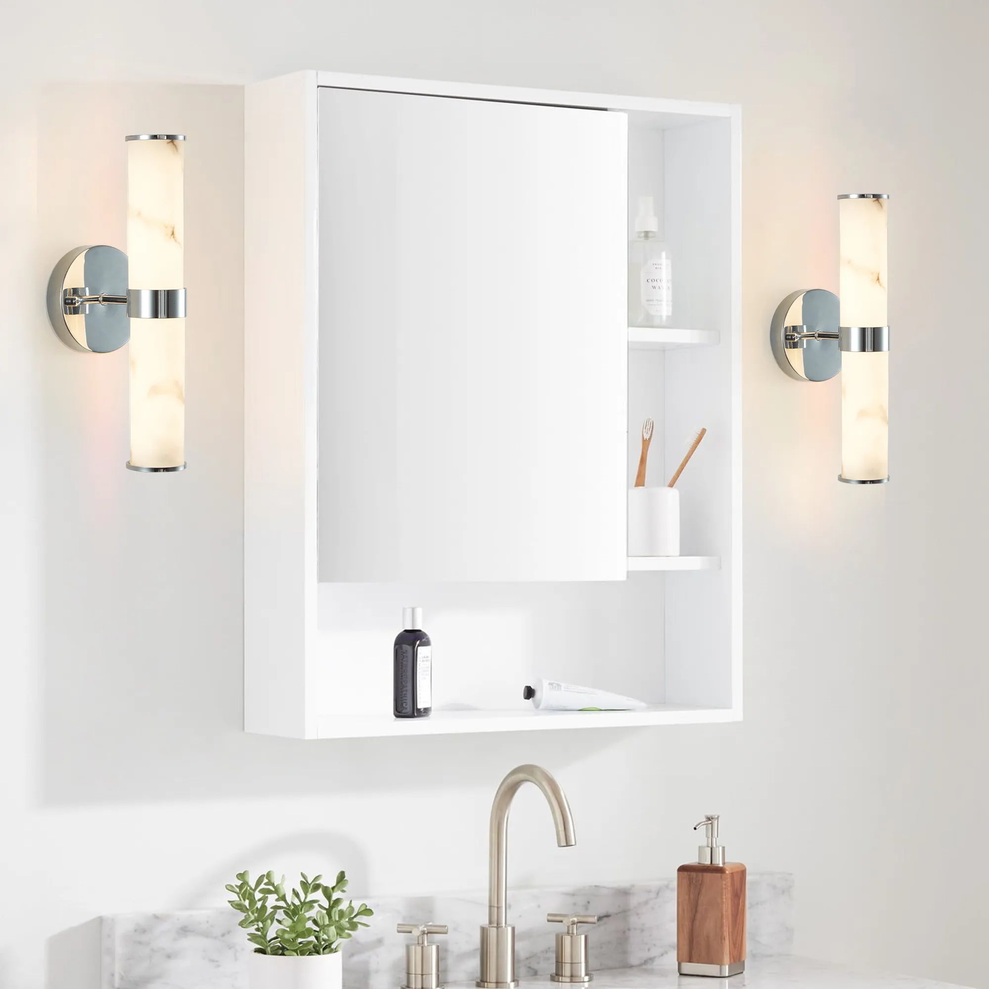 Modern Vertical Wall Sconce Set of 2, Imitation Marble Design