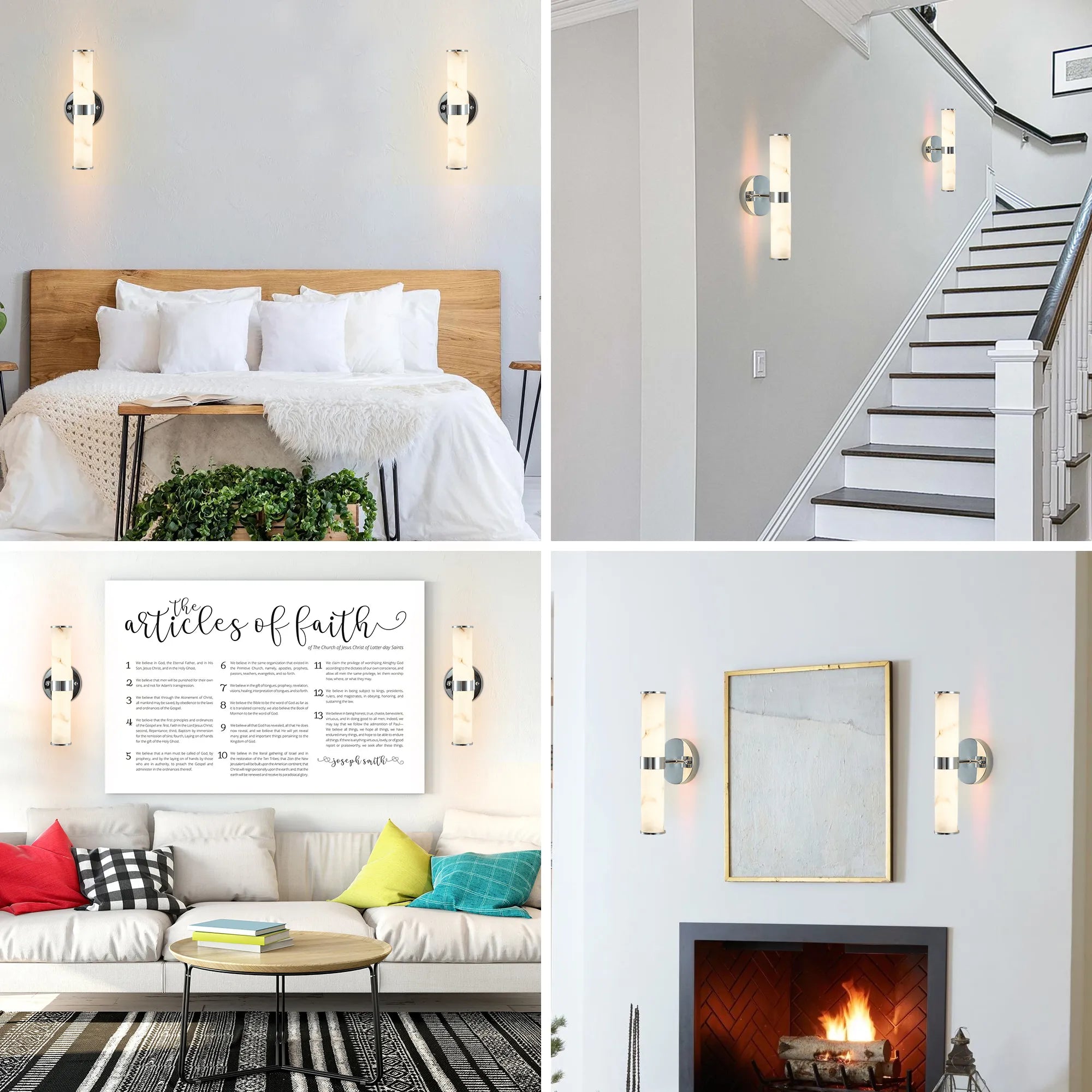 Modern Vertical Wall Sconce Set of 2, Imitation Marble Design