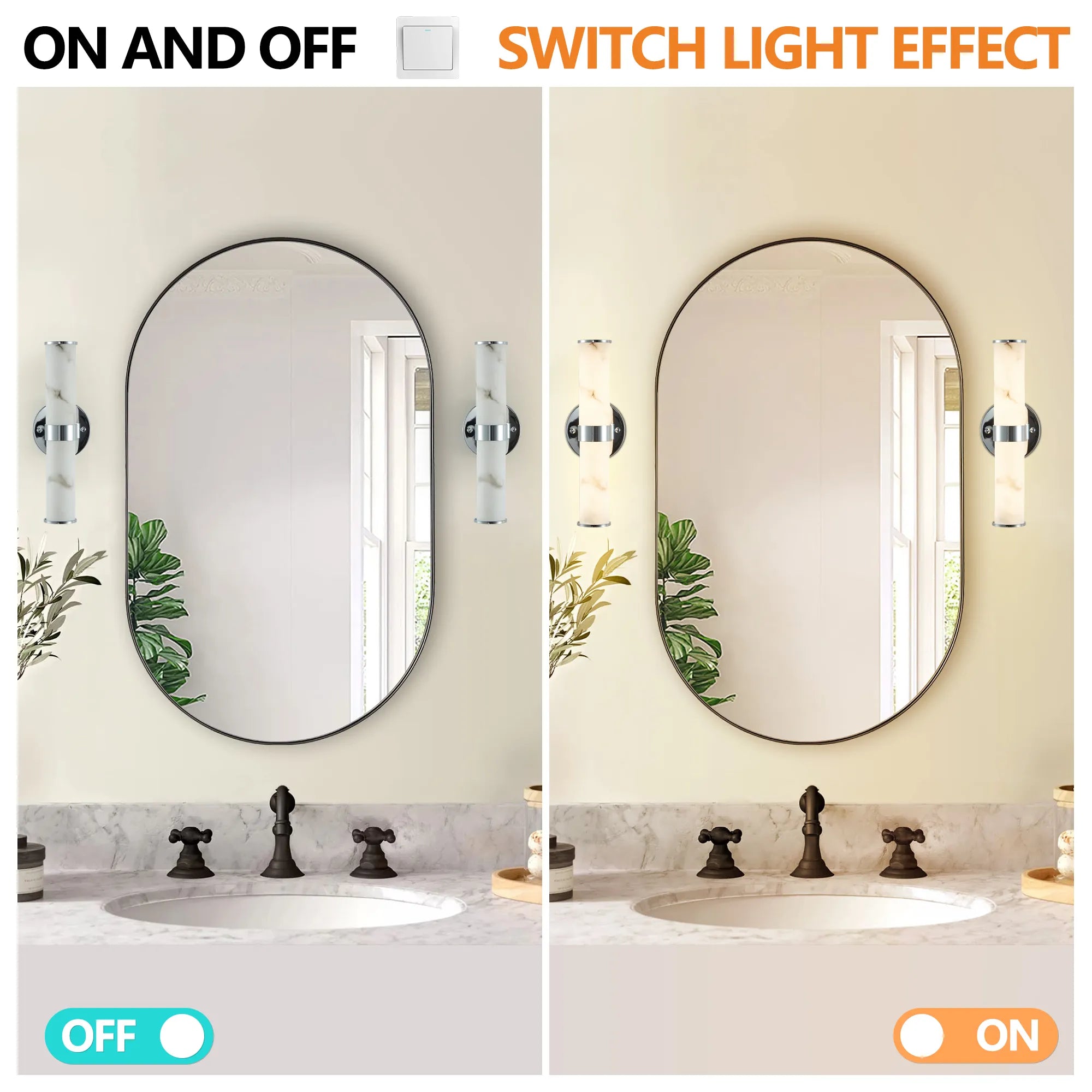 Modern Vertical Wall Sconce Set of 2, Imitation Marble Design