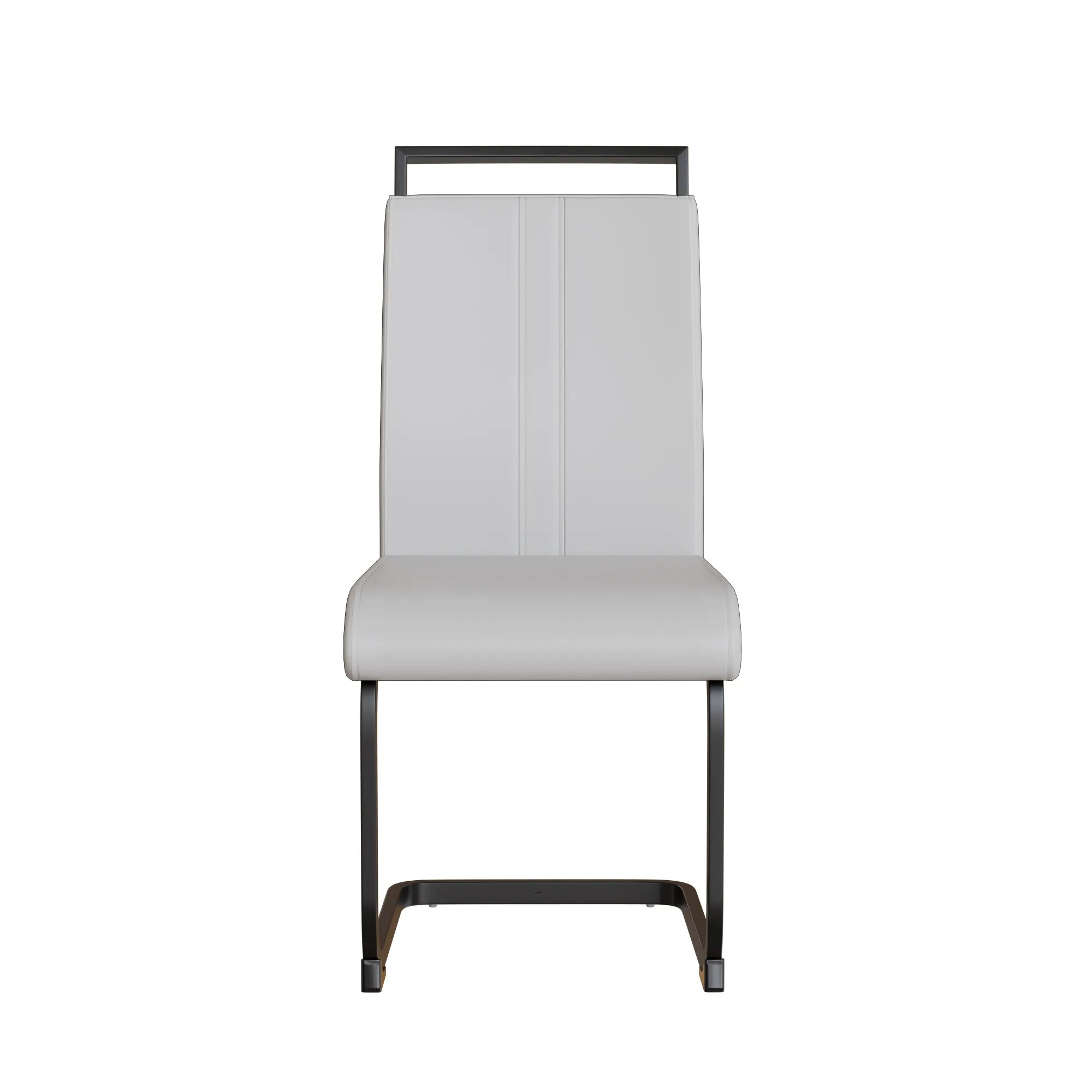 Modern White PU Leather Dining Chair Set With High Back And C-shaped Base