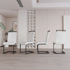 Modern White PU Leather Dining Chair Set With High Back And C-shaped Base