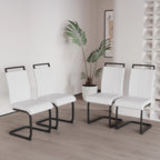 Modern White PU Leather Dining Chair Set With High Back And C-shaped Base