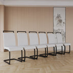 Modern White PU Leather Dining Chair Set With High Back And C-shaped Base