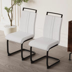 Modern White PU Leather Dining Chair Set With High Back And C-shaped Base