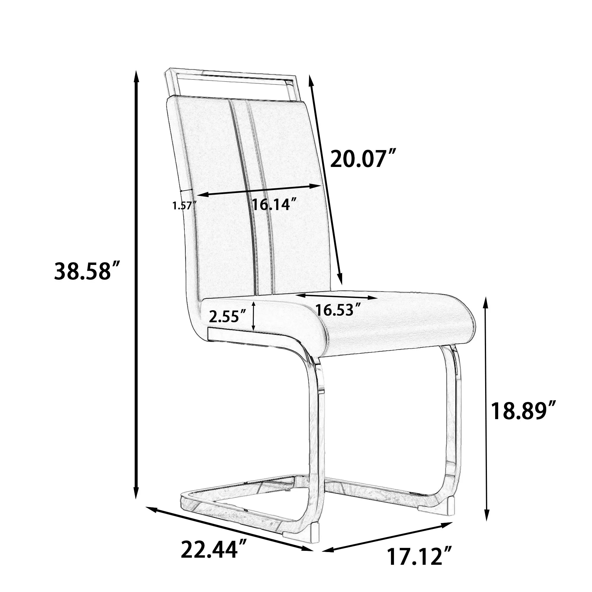Modern White PU Leather Dining Chair Set With High Back And C-shaped Base