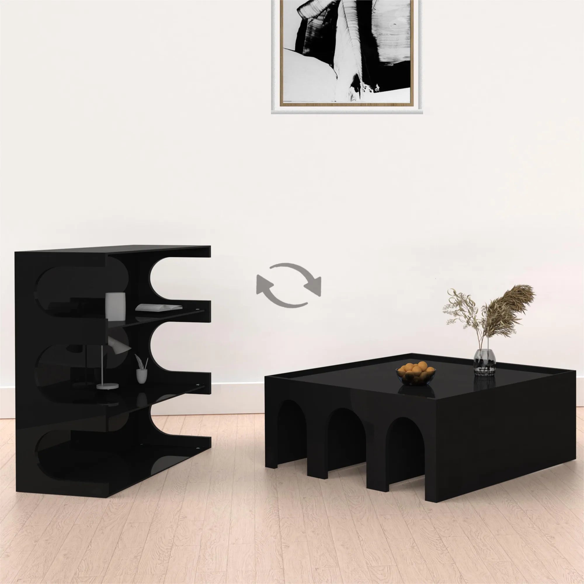 Multifunctional 4-Tier Bookcase Shelf and Coffee Table