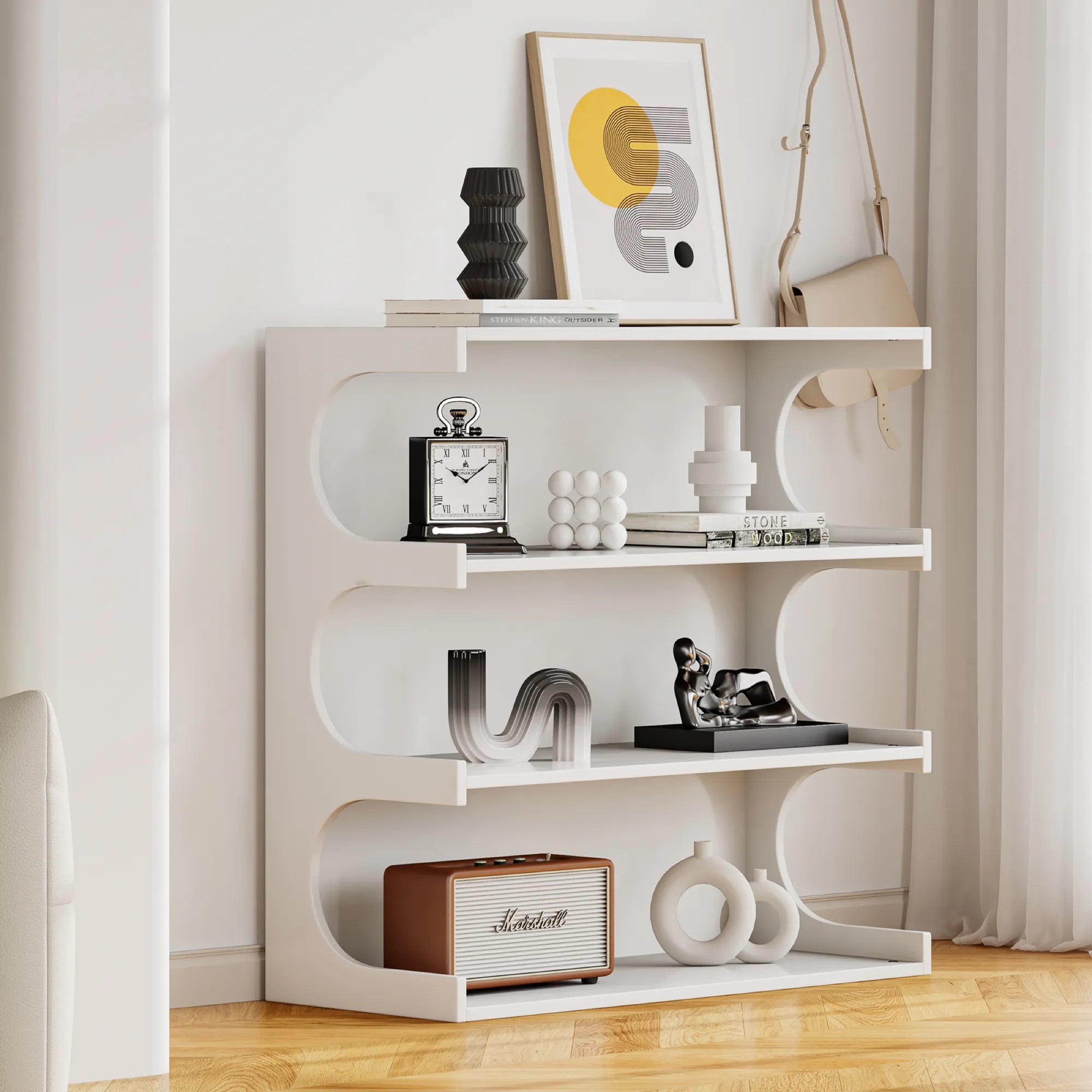 Multifunctional 4-Tier Bookcase Shelf and Coffee Table