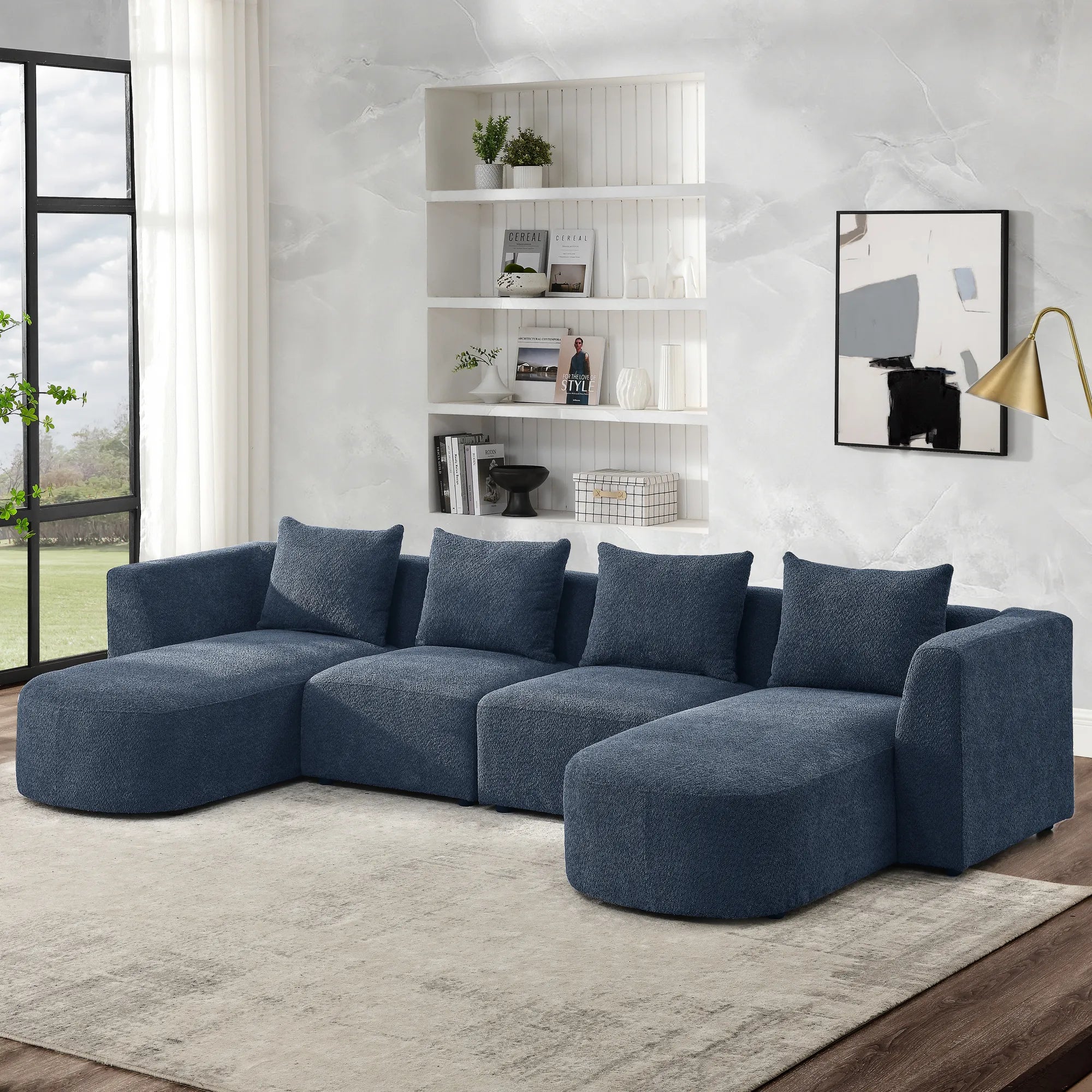 Navy Blue Modern Modular Sofa with Chaise and Ottoman