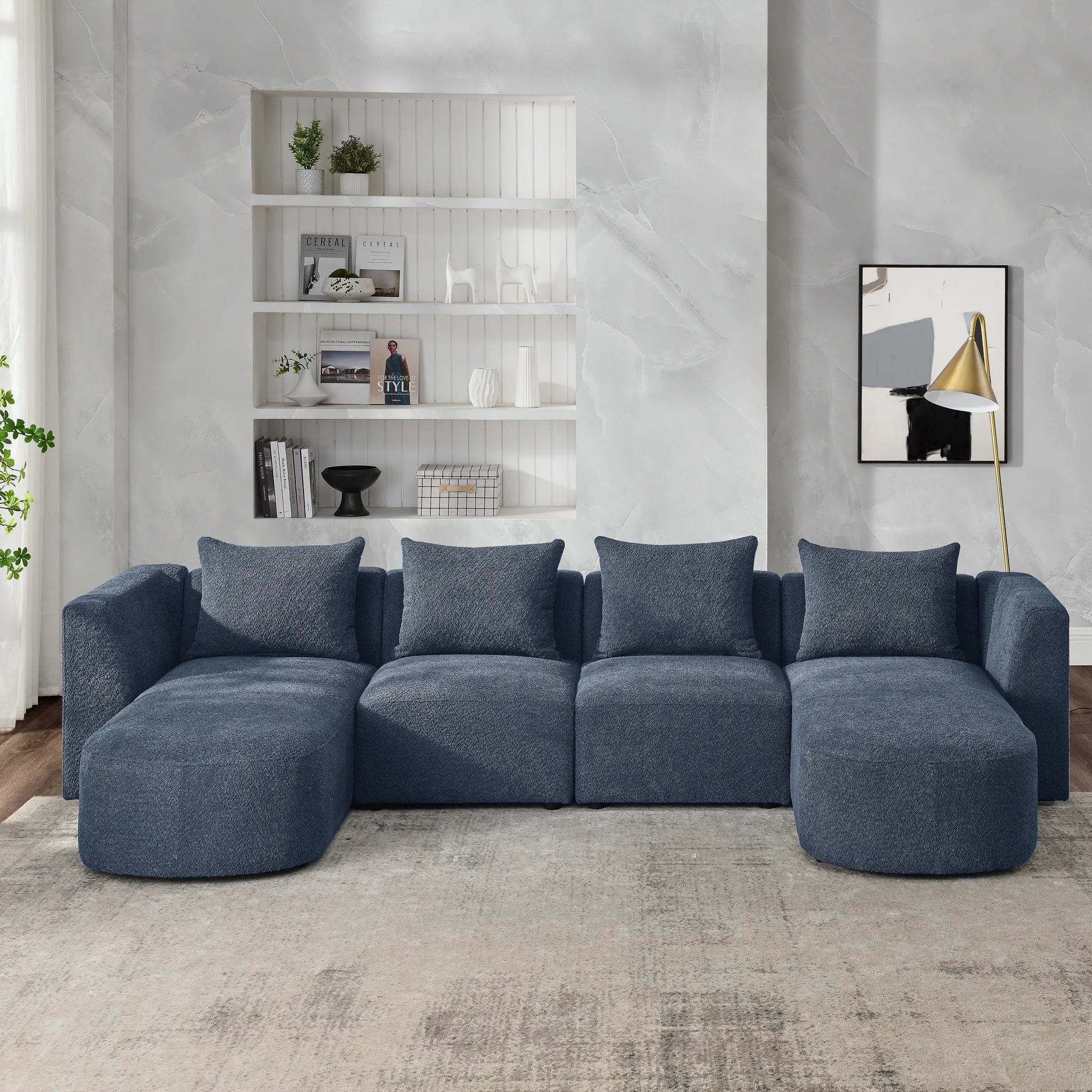 Navy Blue Modern Modular Sofa with Chaise and Ottoman