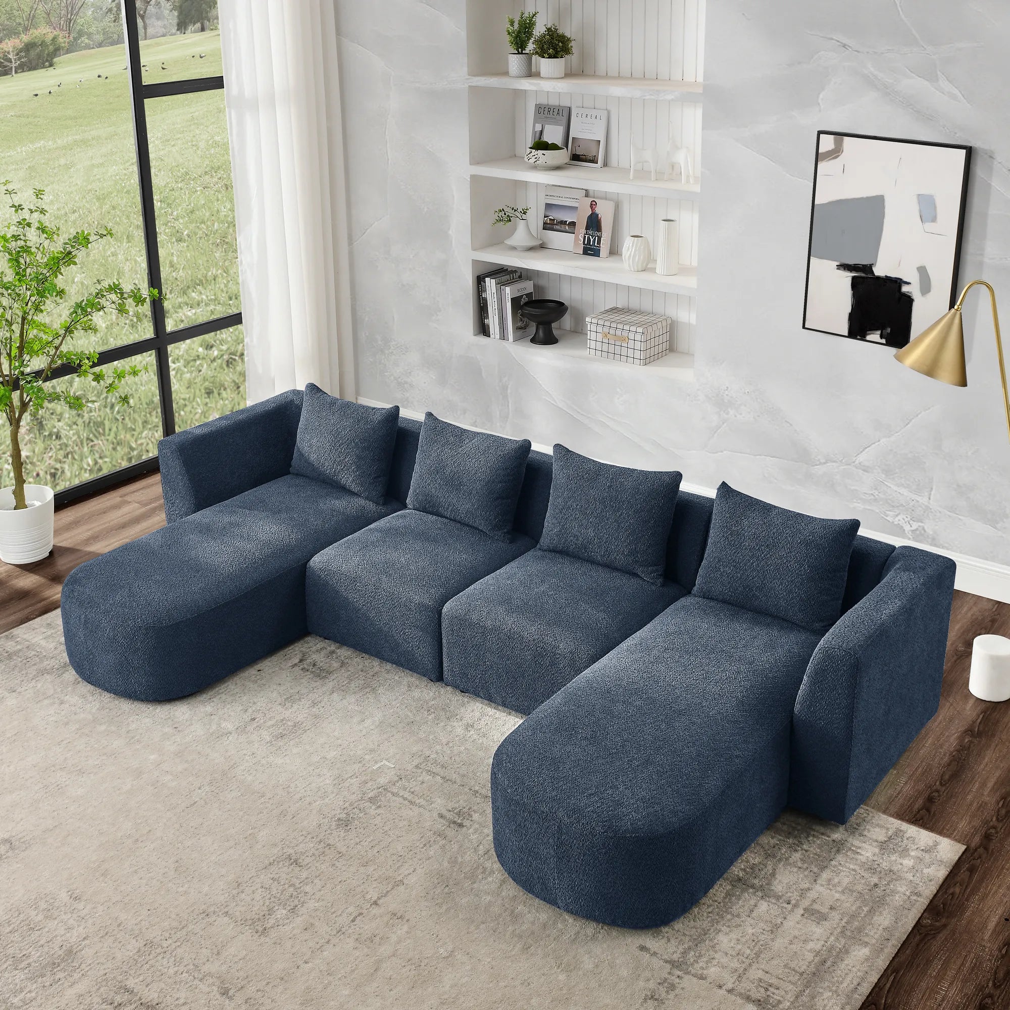 Navy Blue Modern Modular Sofa with Chaise and Ottoman