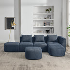 Navy Blue Modern Modular Sofa with Chaise and Ottoman