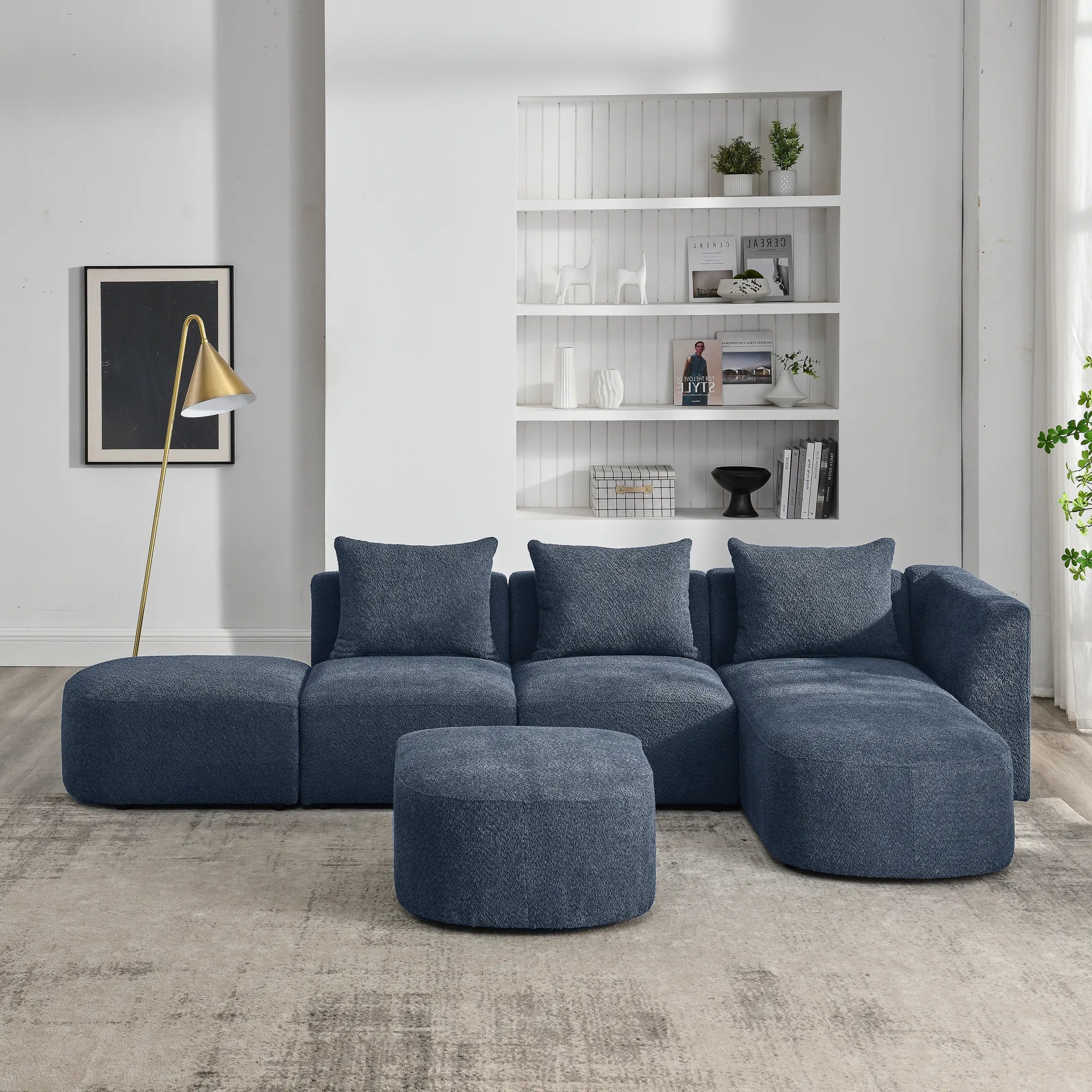 Navy Blue Modern Modular Sofa with Chaise and Ottoman