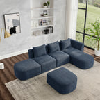 Navy Blue Modern Modular Sofa with Chaise and Ottoman