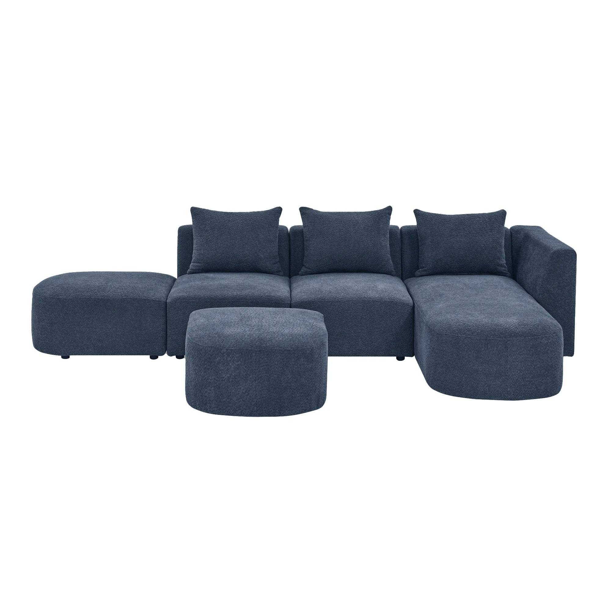 Navy Blue Modern Modular Sofa with Chaise and Ottoman