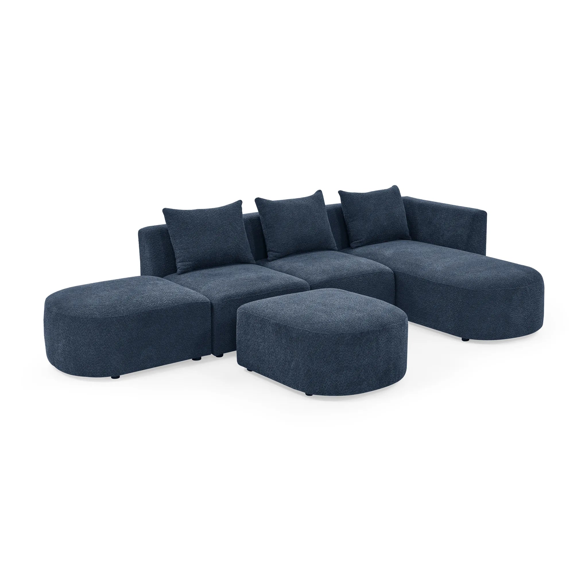 Navy Blue Modern Modular Sofa with Chaise and Ottoman