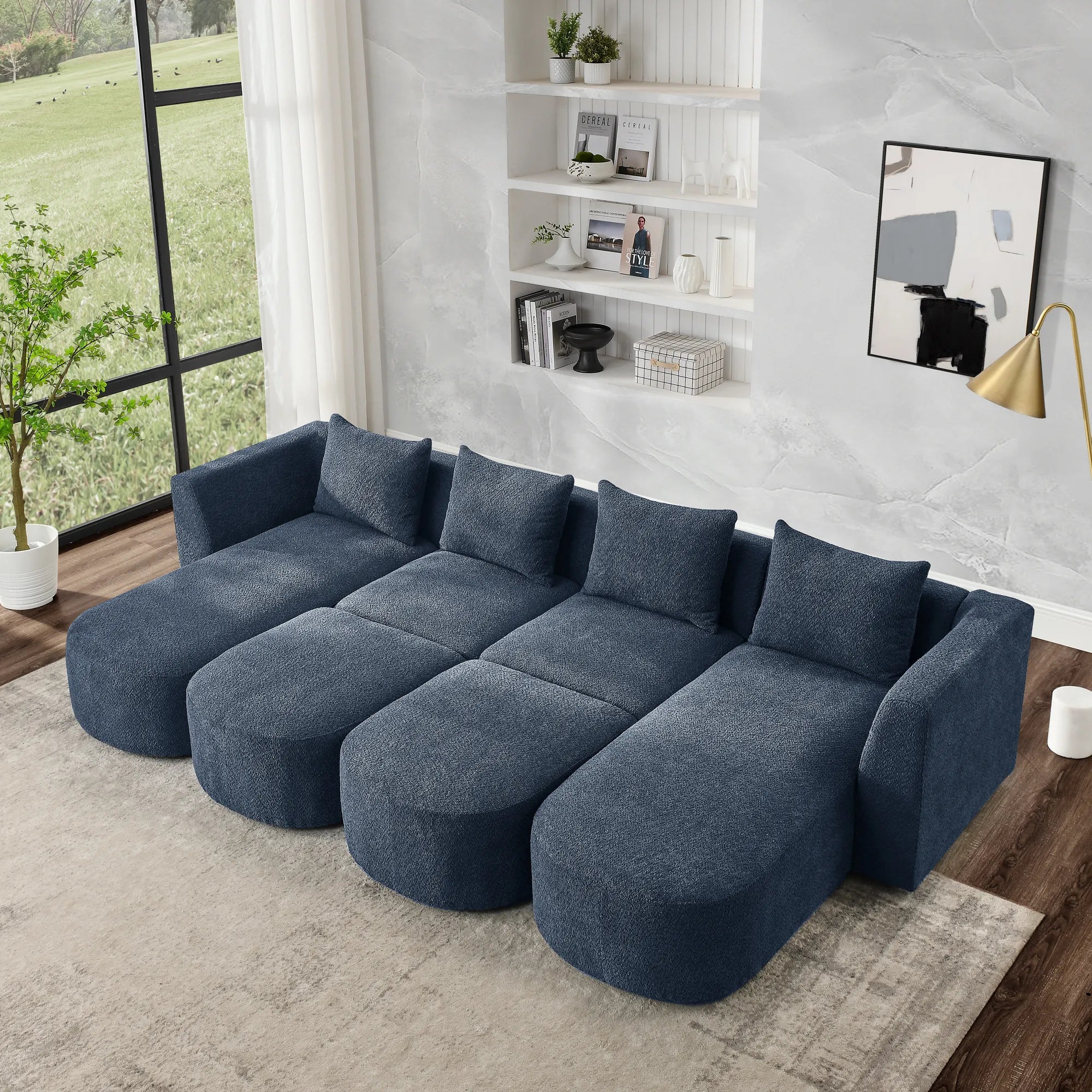 Navy Blue Modern Modular Sofa with Chaise and Ottoman